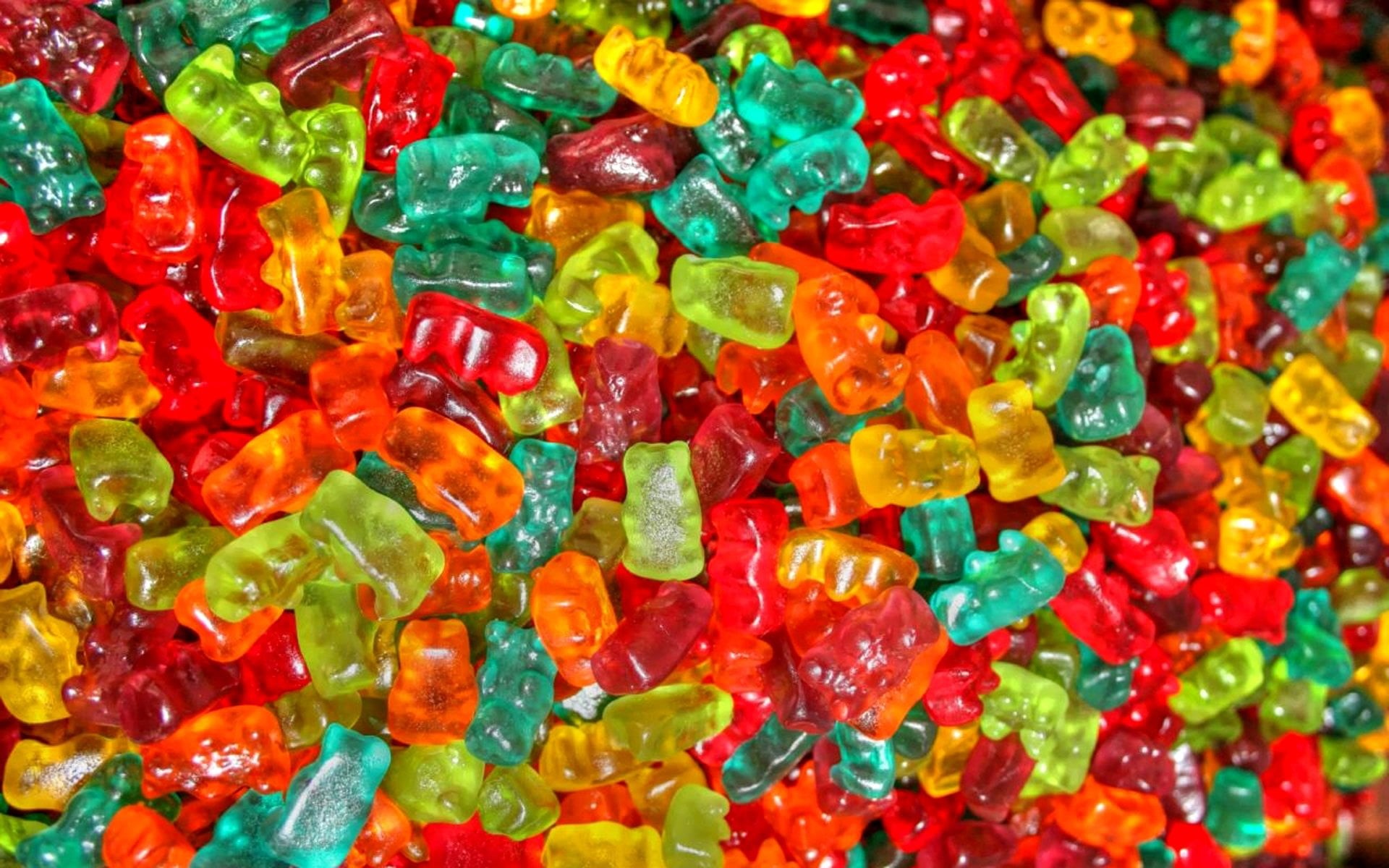 gummy, sugar, textured, large Group of Objects, sweet Food, vibrant Color, colors, 1080P, indoors, variation, bears, pattern, sweet, shiny, abundance, HD Wallpaper