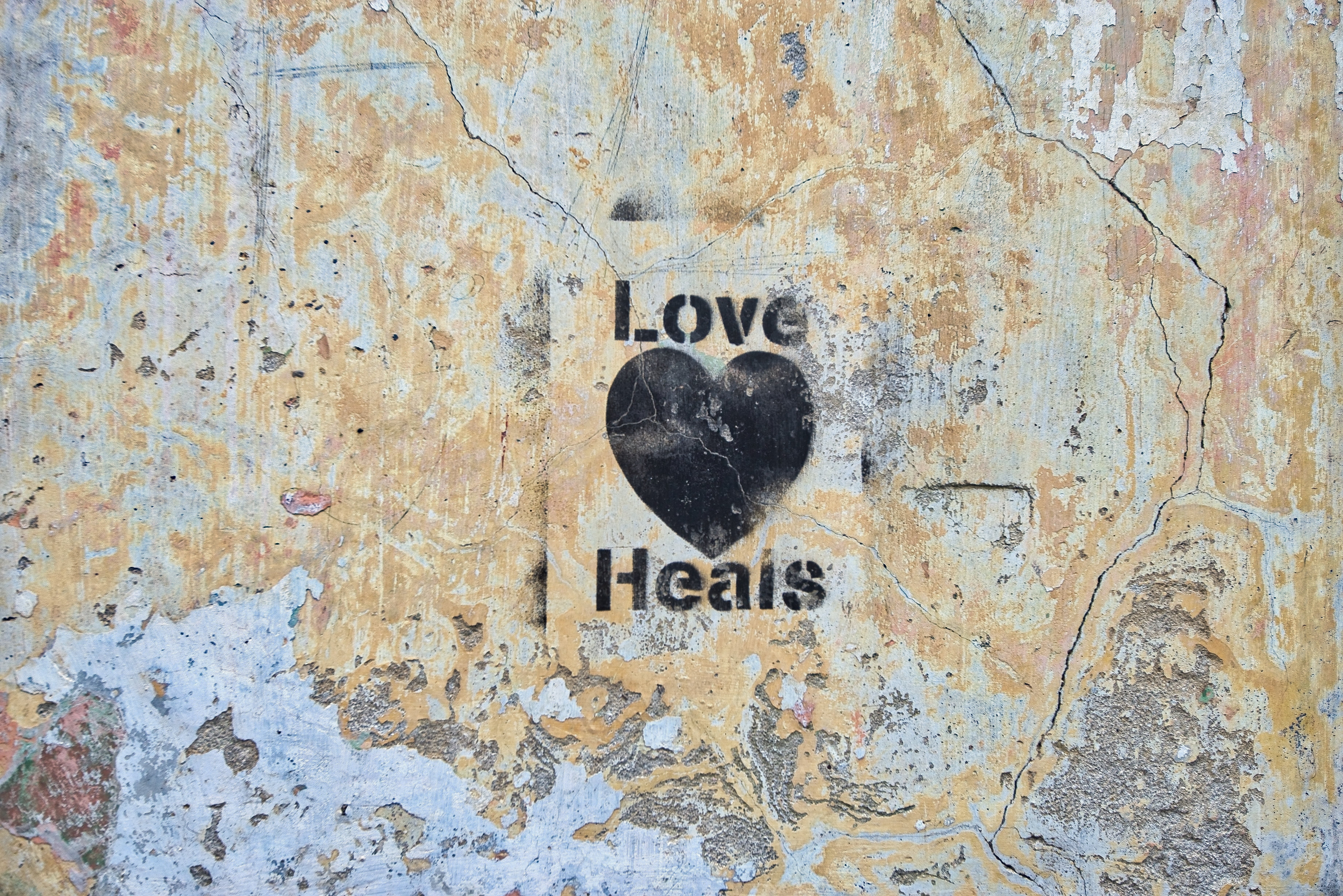 built structure, spiritual, enlightenment, wall - building feature, textured, wall, energy, concrete, heart shape, 5K, decor, graffiti, text, fun, close-up, HD Wallpaper
