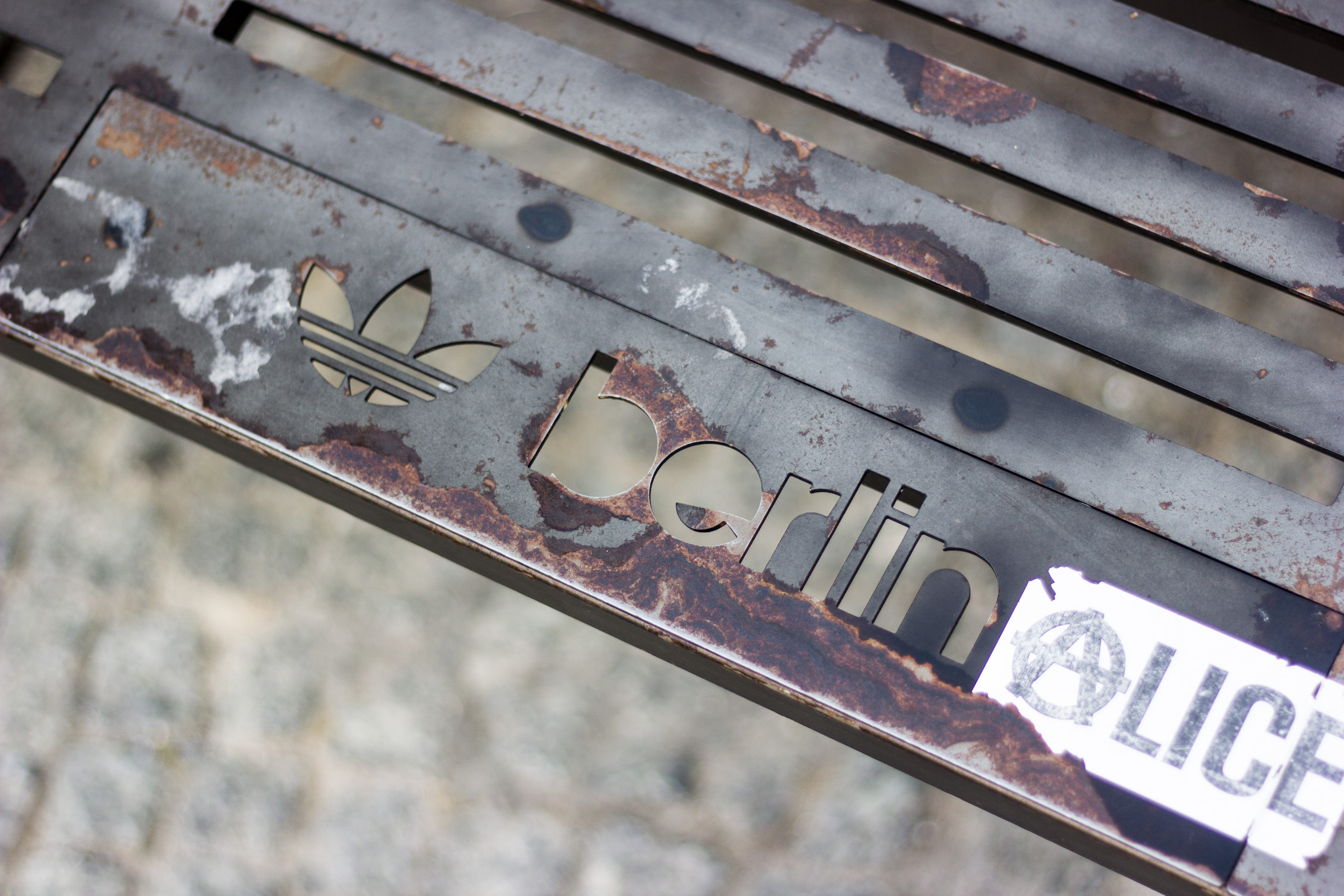 damaged, germany, 5K, pattern, sport, old, signage, rusty, addidas, rail transportation, close-up, backgrounds, focus on foreground, weathered, decay, HD Wallpaper