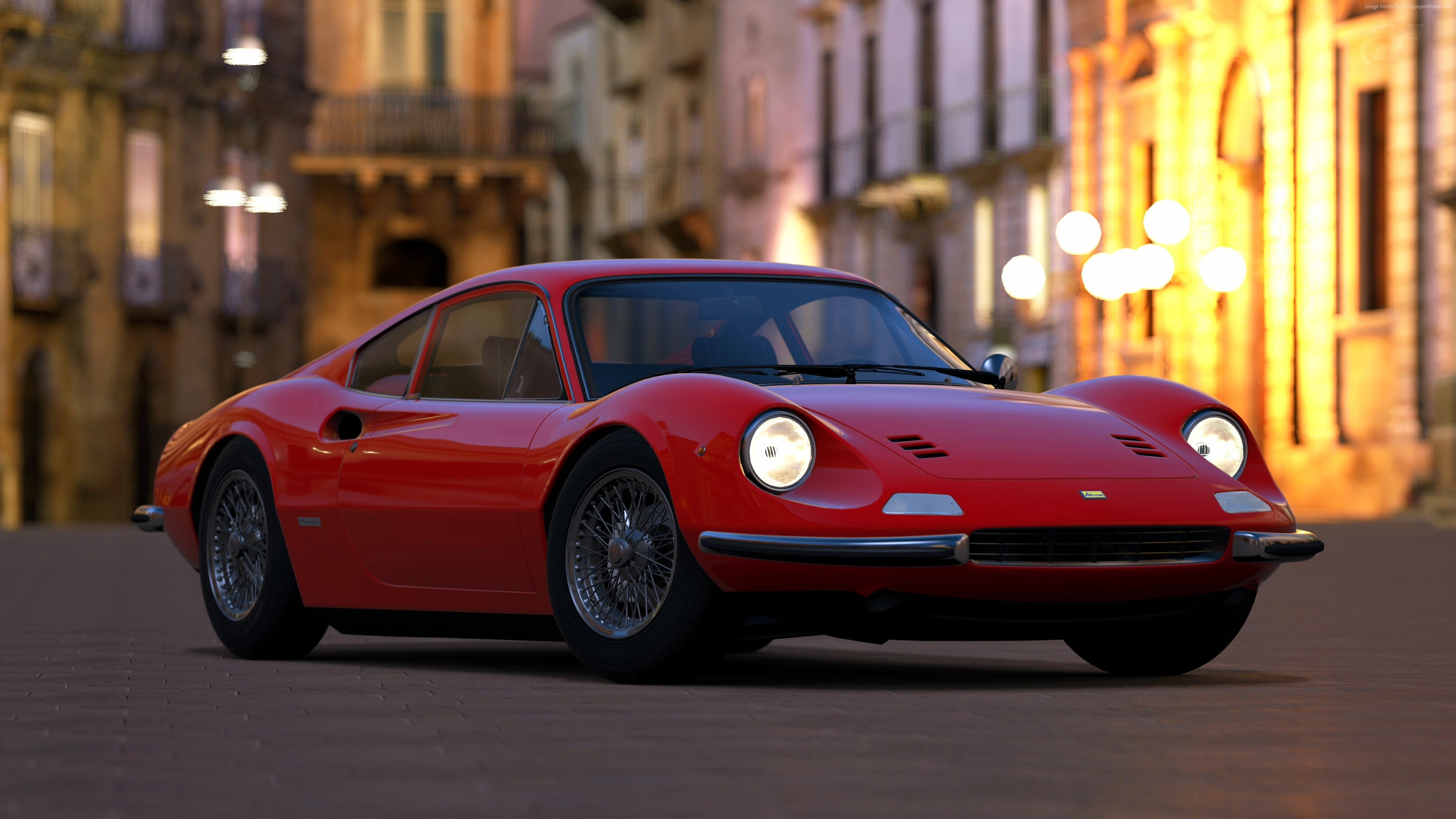 Swiss Classic World, 4K, red, HD, 4k, Ferrari Dino, HD Wallpaper