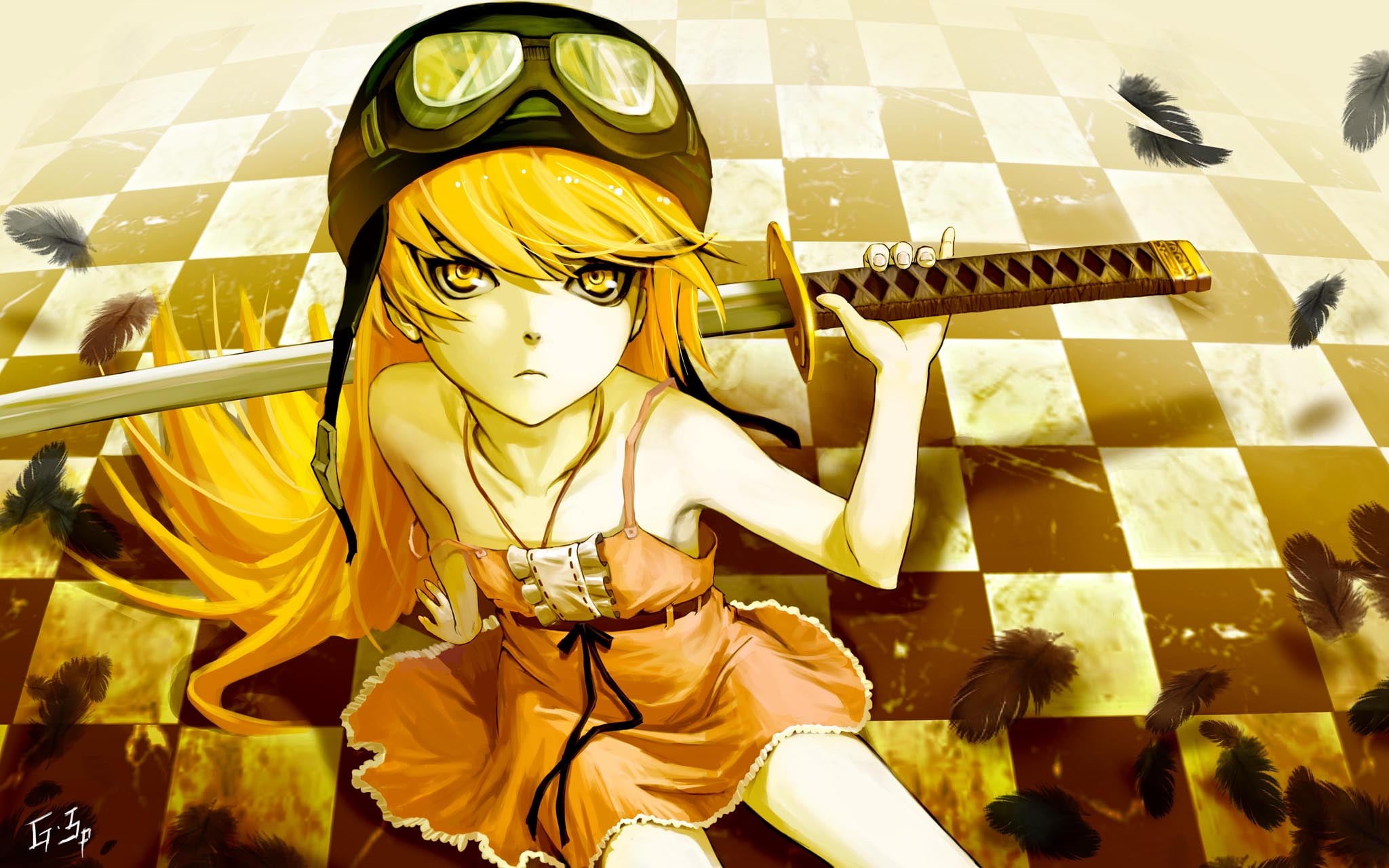 digital, long hair, clothing, yellow, character, indoors, one person, day, katana, art and craft, real people, anime, religion, spirituality, HD Wallpaper