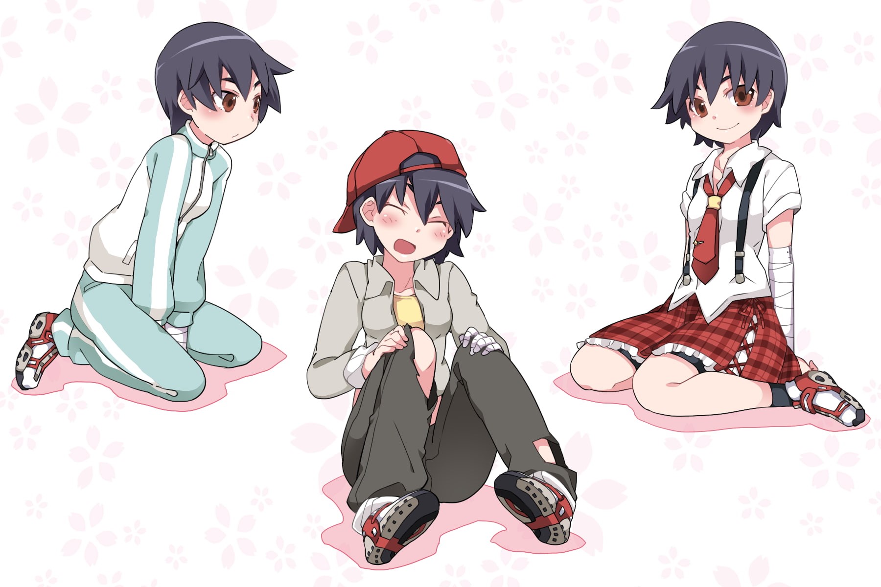 casual, Monogatari Series, anime, 720P, white skin, fan art, simple background, white background, anime girls, Kanbaru Suruga, HD Wallpaper