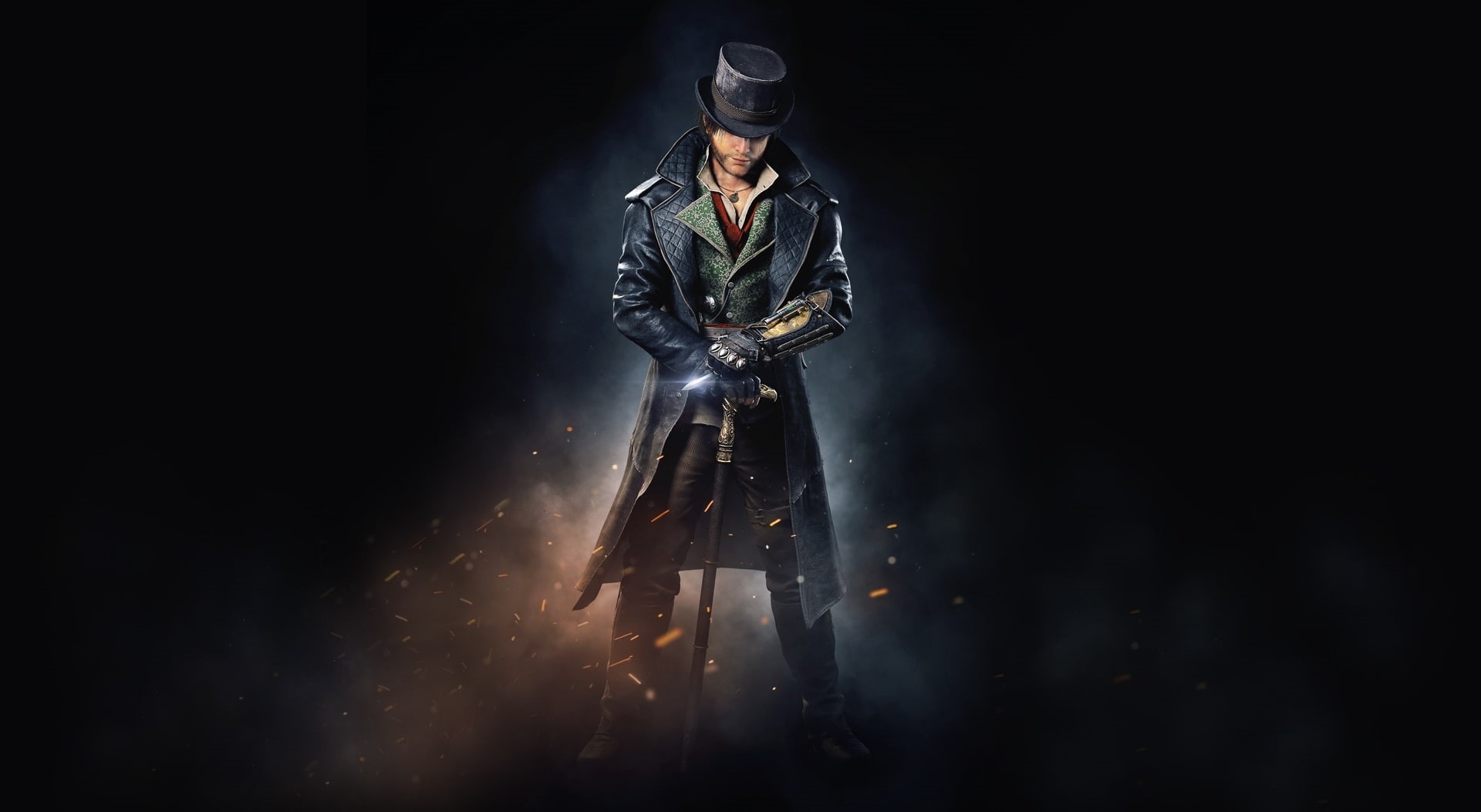 government, gun, standing, clothing, wearing, black, Games, Assassins Creed, man, one person, 1080P, indoors, jacob, illuminated, coat, security, syndicate, HD Wallpaper