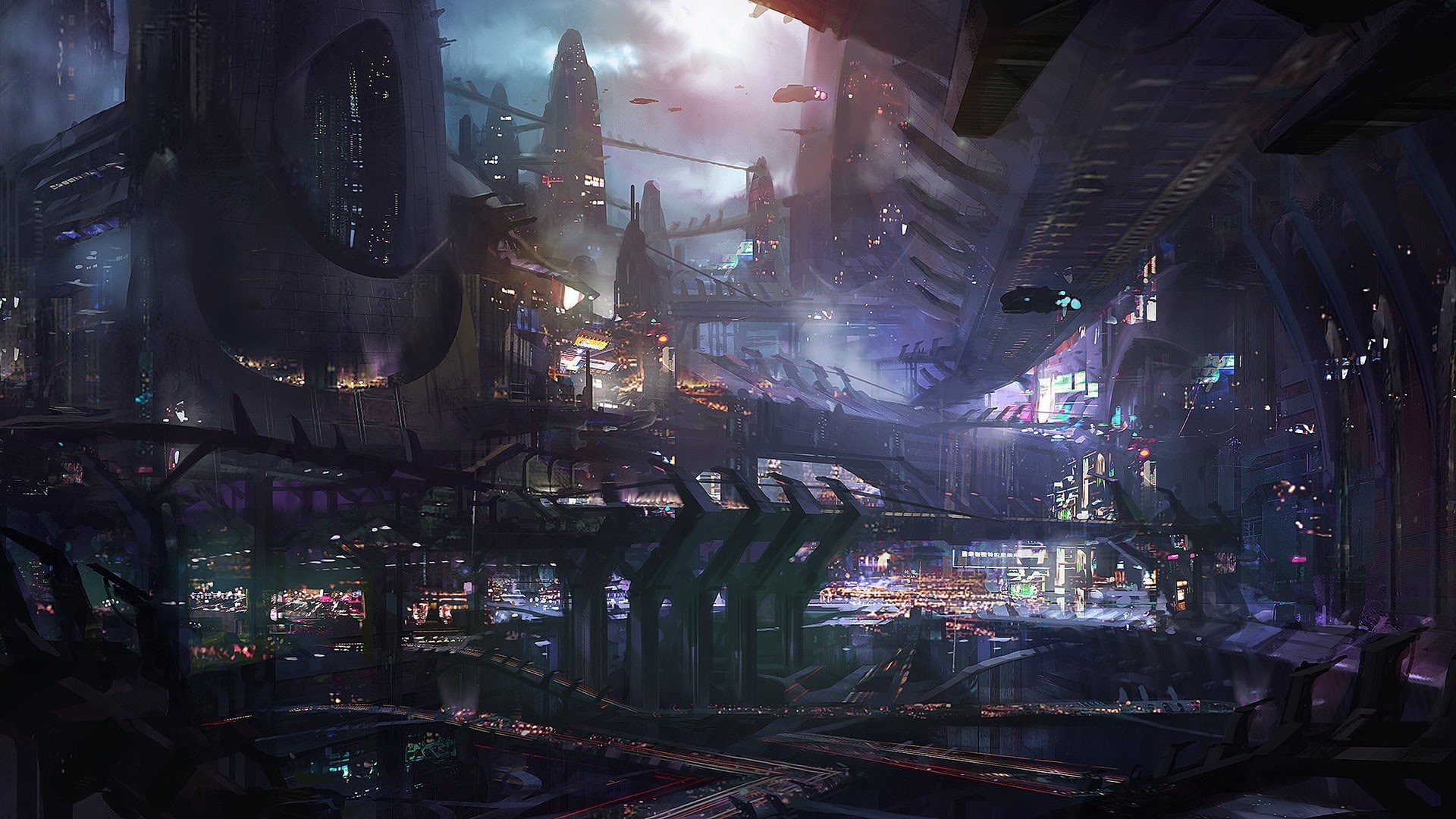 concept art, artwork, 1080P, digital art, futuristic, science fiction, futuristic city, Blade Runner, city, space, HD Wallpaper