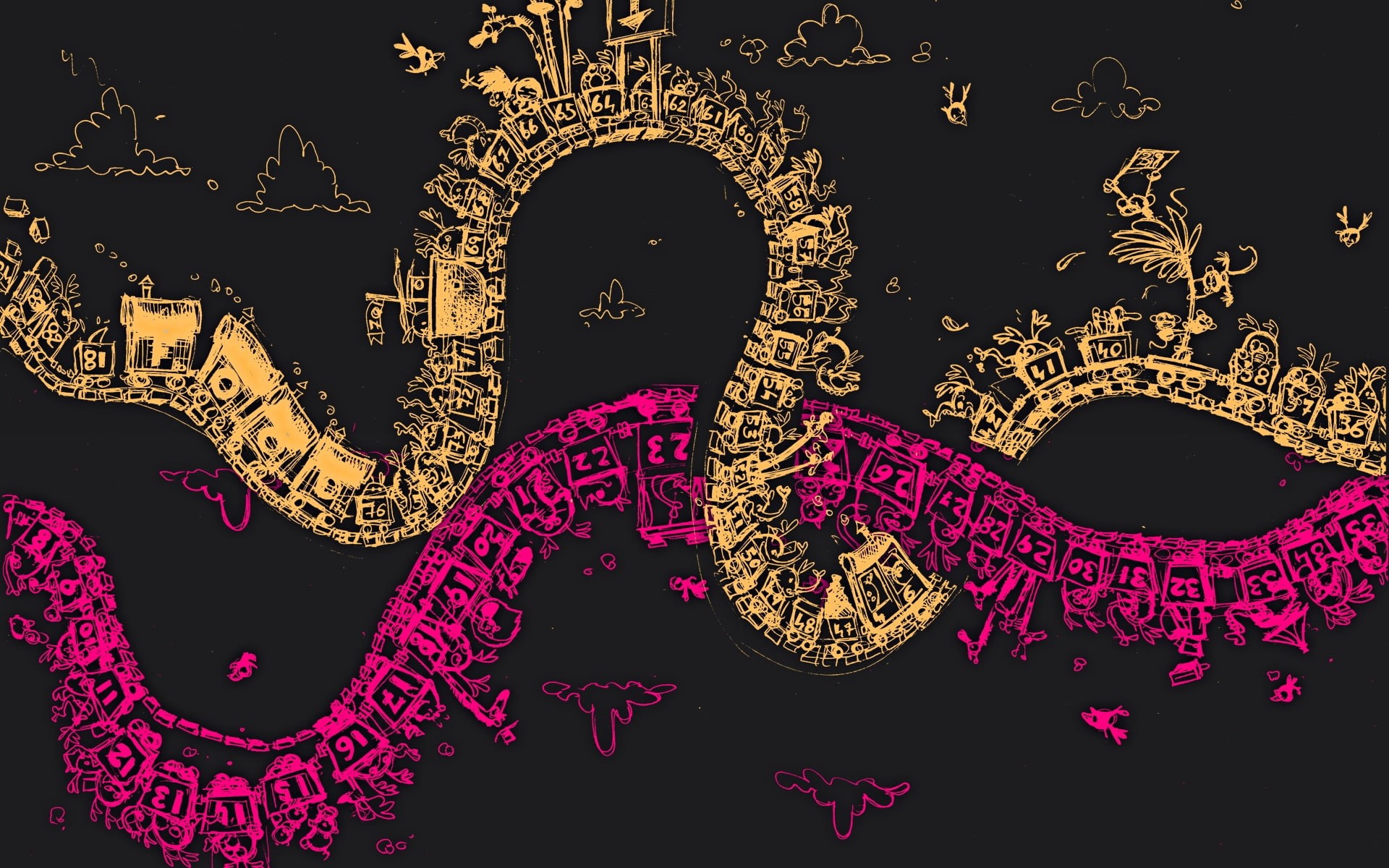 1080P, design, computer Graphic, painting, vector, illustration, backgrounds, creativity, pattern, pink, festival, black, animal, illuminated, text, art and craft, HD Wallpaper