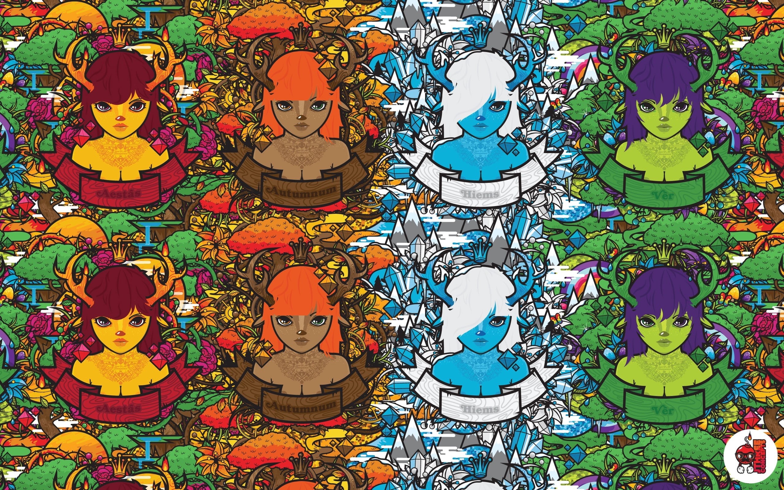 multi Colored, close-up, 2K, abundance, retail, bright, high angle view, full frame, female, backgrounds, pattern, collection, characters, drawing, choice, HD Wallpaper