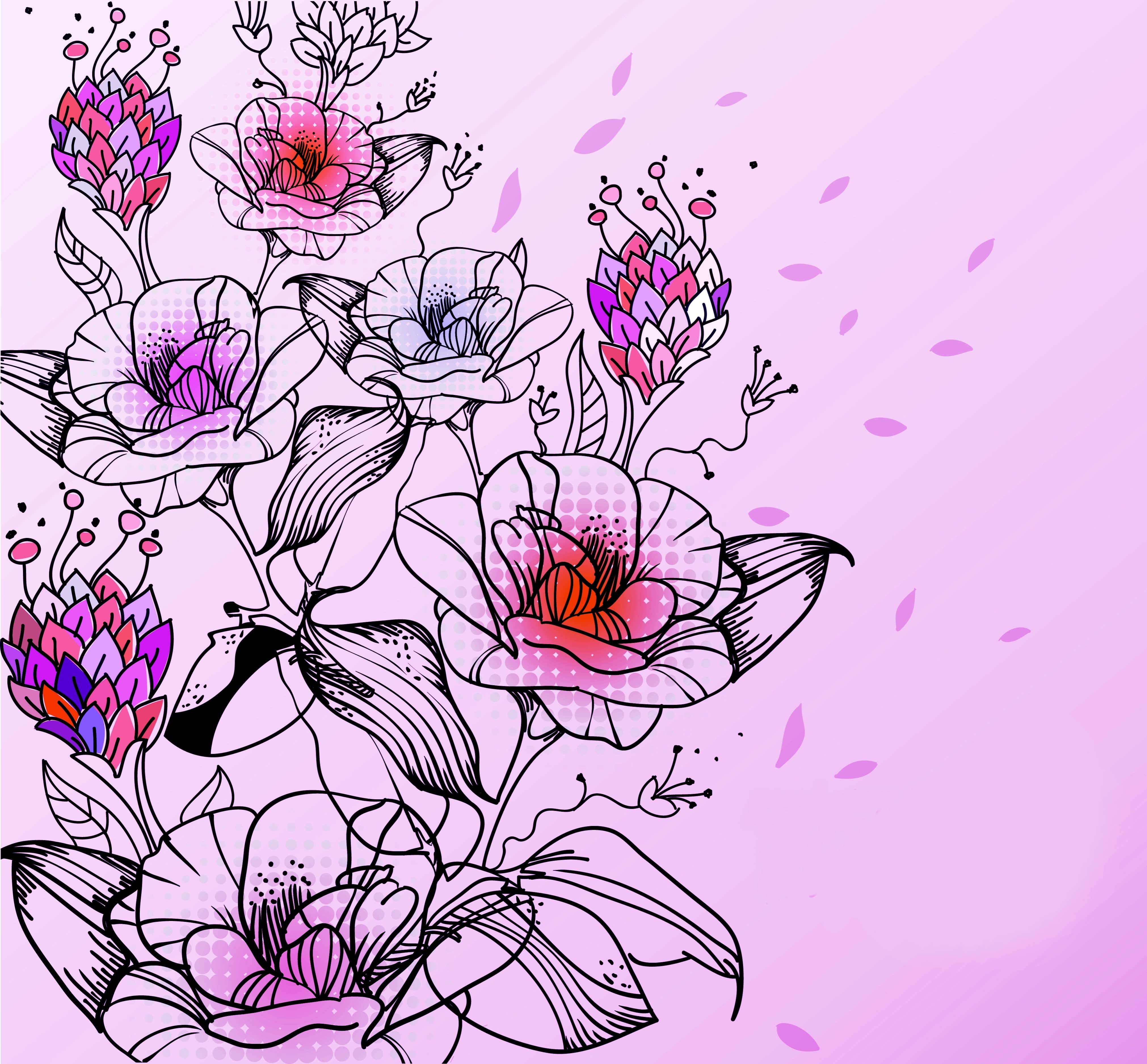 animal themes, floral, design, abstract, vector, art, vulnerability, decoration, animal wildlife, no people, pink, illustration, seamless, tree, freshness, HD Wallpaper