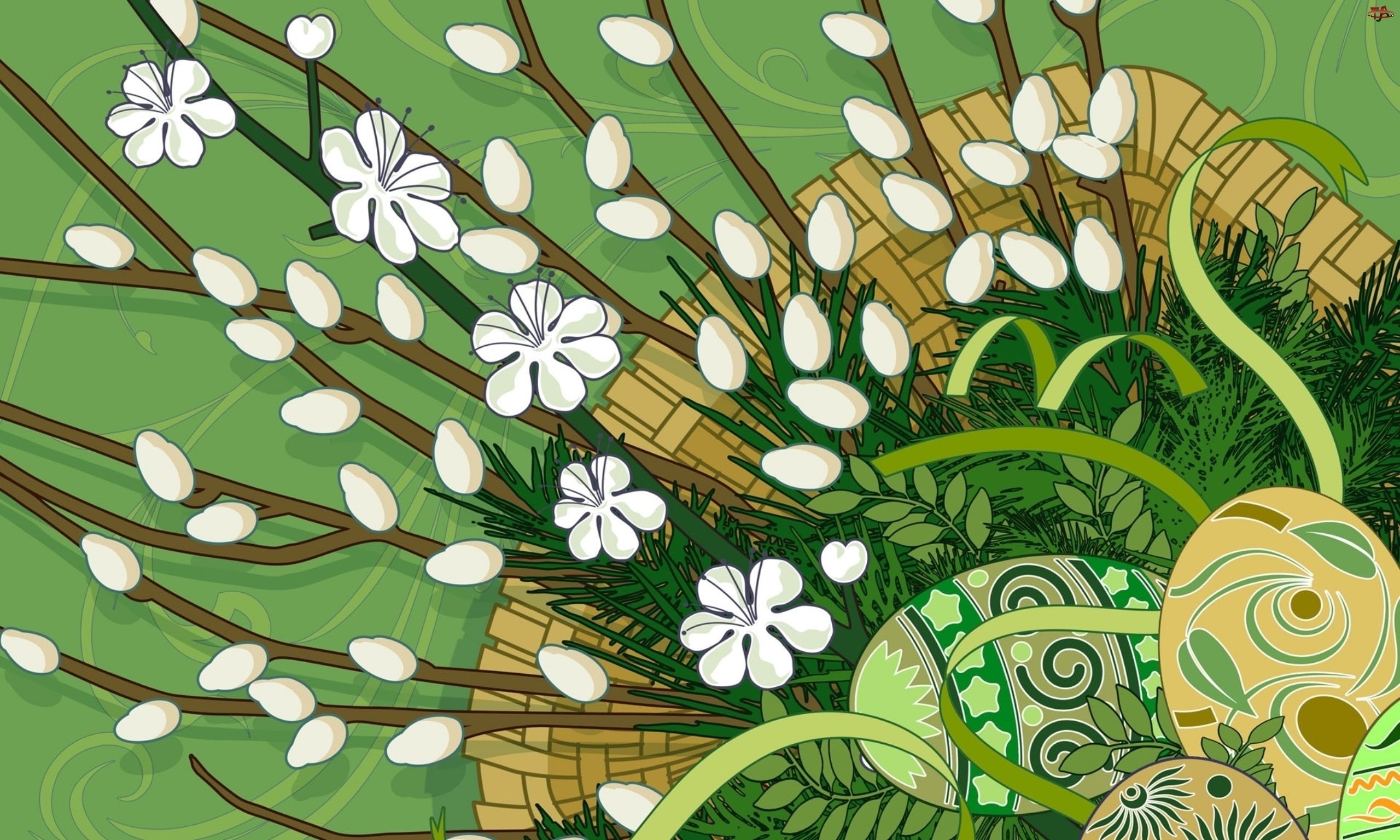 design, flower, beauty In Nature, green, vector, animal themes, plant part, computer Graphic, ornate, 2K, decoration, animal wing, basket, easter, green Color, HD Wallpaper