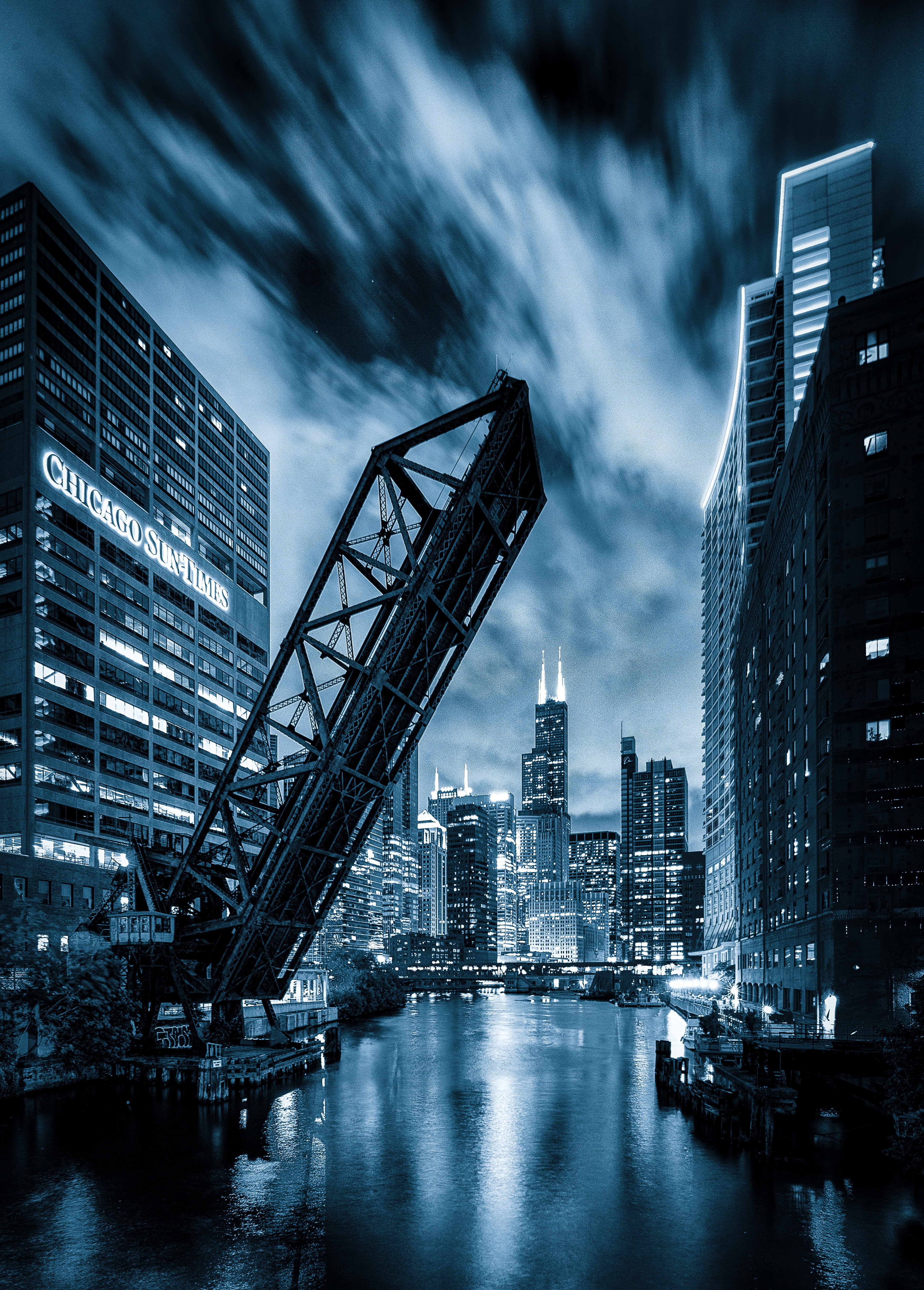 famous Place, Kinzie, skyscraper, Railroad bridge, business, 4K, Welcome, Chicago River, downtown District, reflection, Reflections, folding, building Exterior, Phone HD Wallpaper