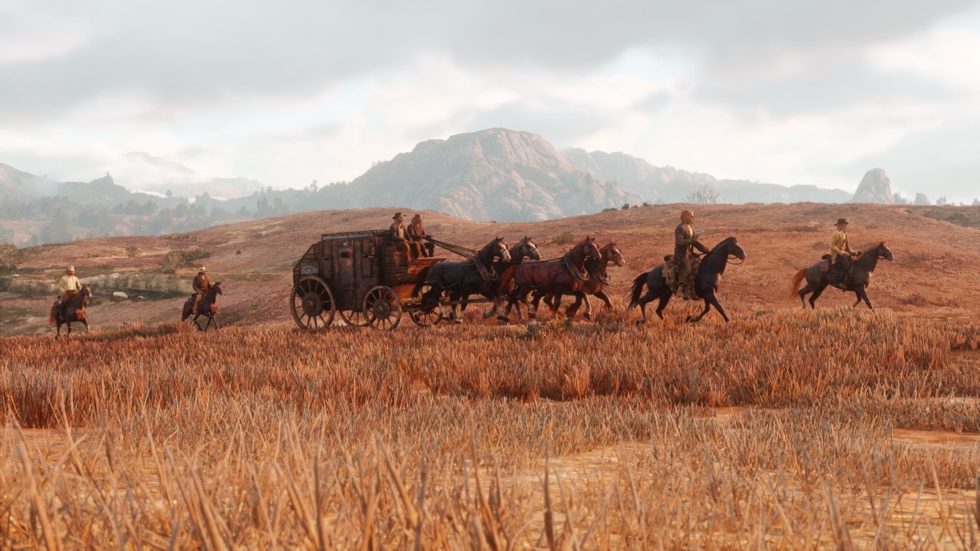 the convoy, Red Dead Redemption 2, art, 1080P, coach, horse, wild West, HD Wallpaper