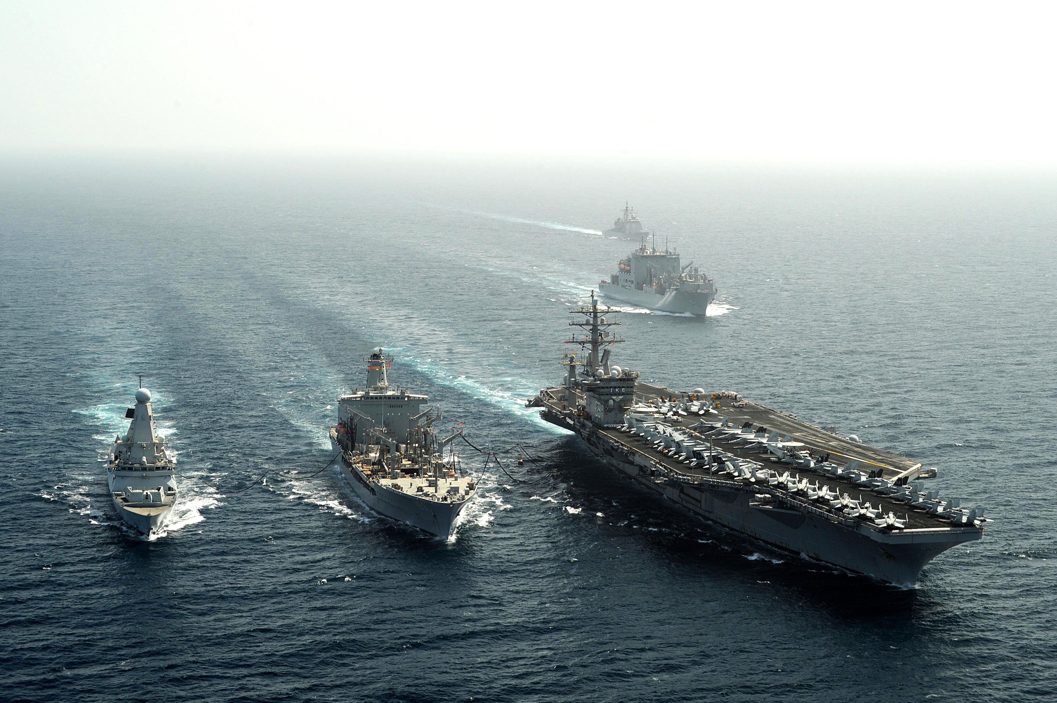 sea, U.S. Navy, convoy, aircraft carrier, Nimitz, USS Dwight Eisenhower, CVN-69, 2K, HD Wallpaper