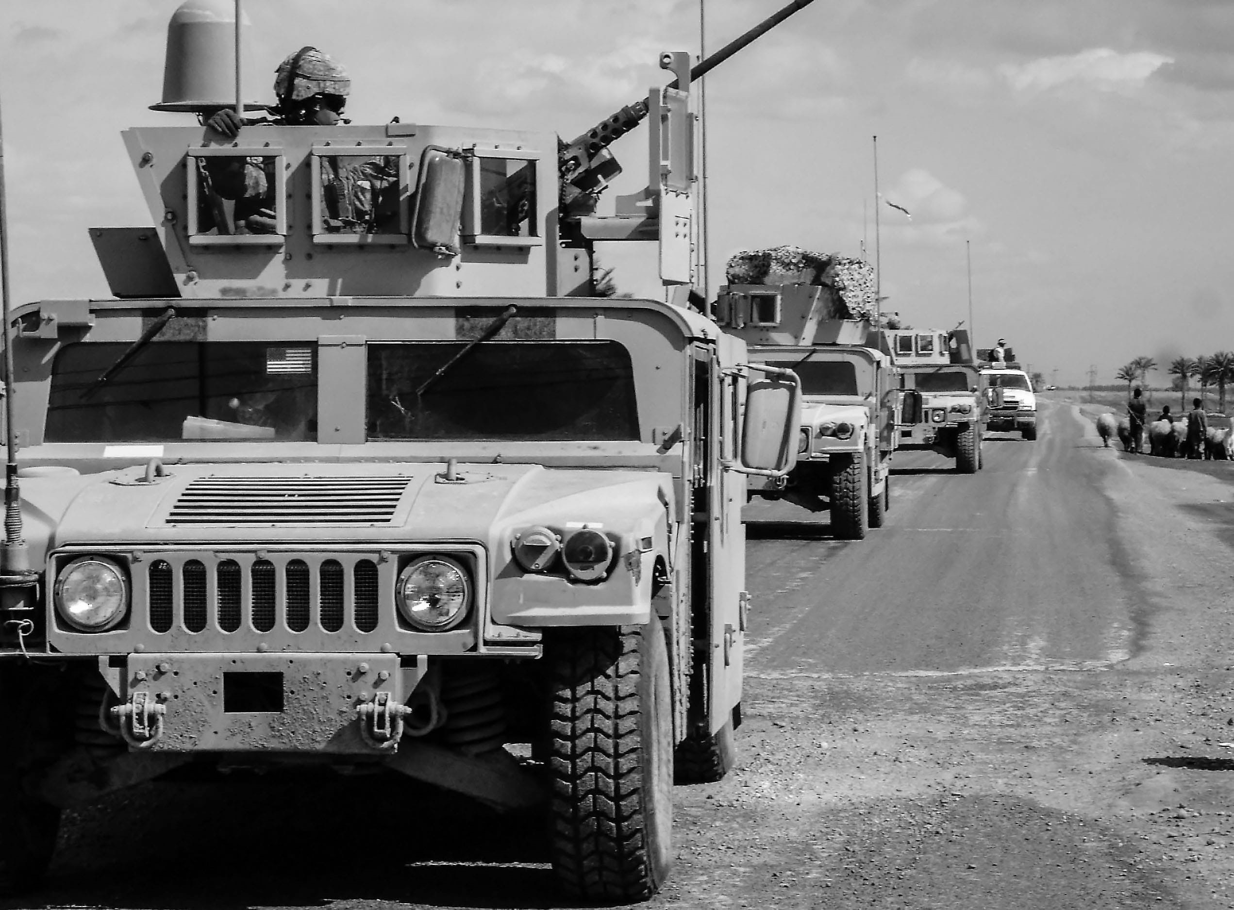 land vehicle, army, street, s, iraq war, sky, car, convoy, city, patrol, motor vehicle, architecture, commercial land vehicle, retro, nature, 1080P, america, HD Wallpaper