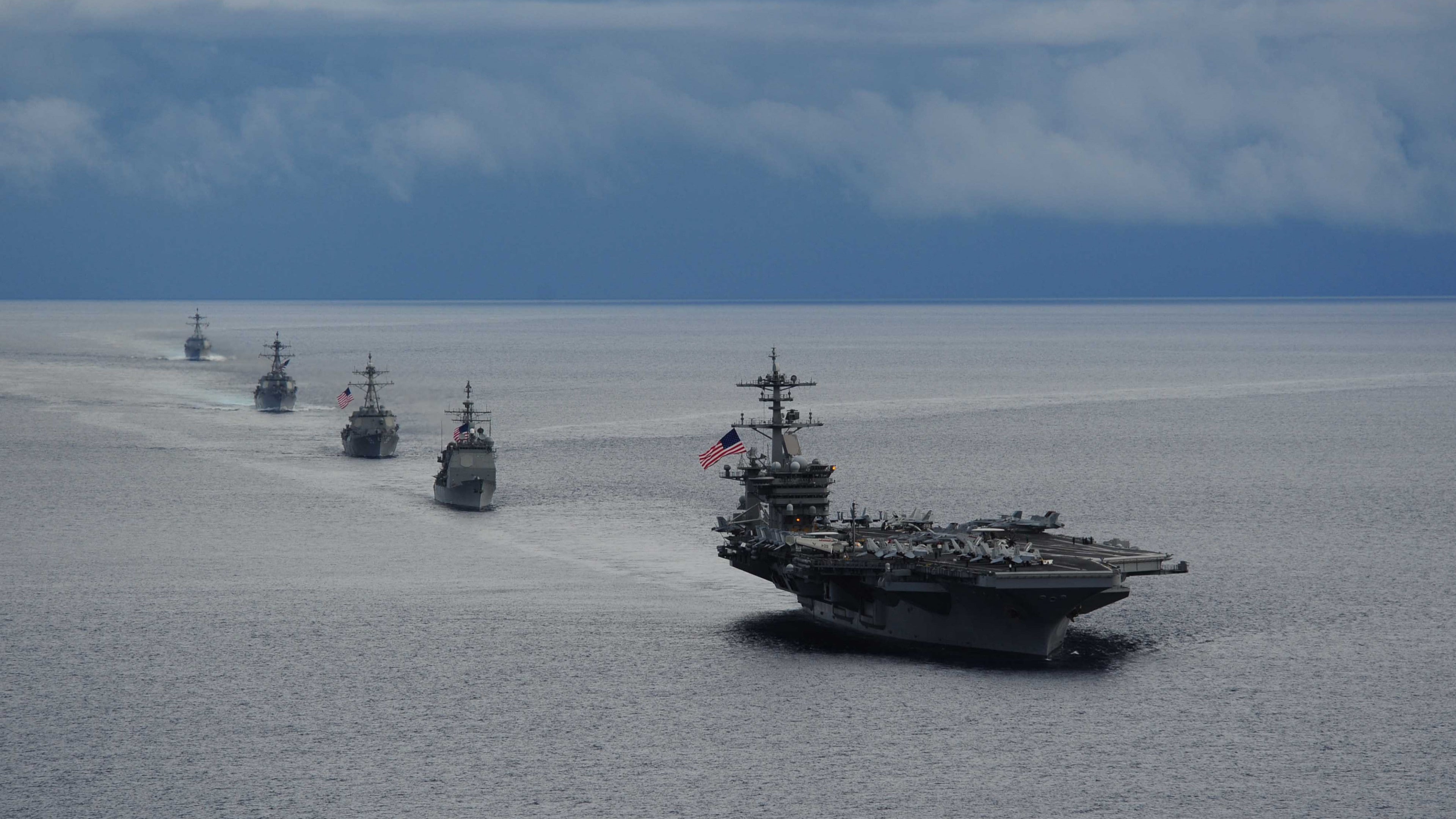 Nimitz, TR, convoy, 4K, CVN-71, Big Stick, USS Theodore Roosevelt, U.S. Navy, aircraft carrier, HD Wallpaper