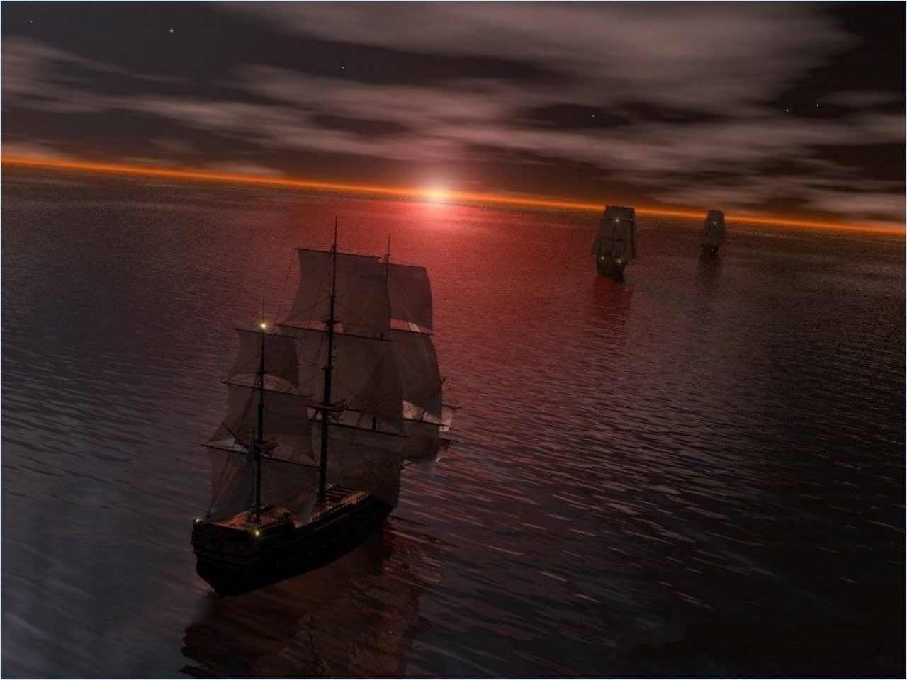sunsets, Clouds, ships, CONVOY, sky, hd, art, ocean, nature, stars, 720P, HD Wallpaper