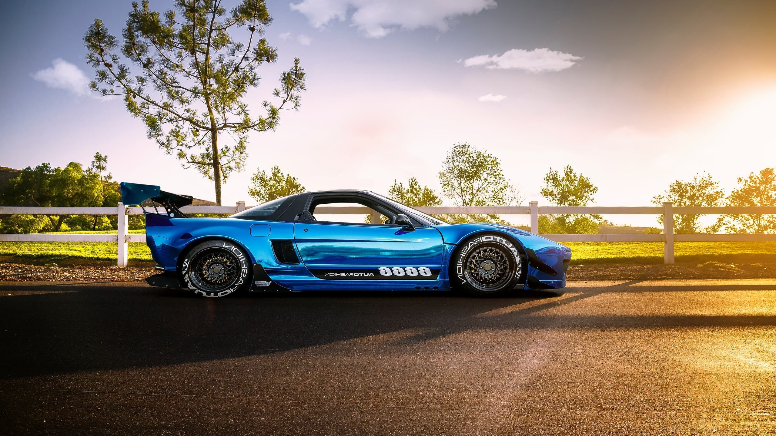 motor vehicle, sky, luxury, mode of transportation, cloud - sky, tree, Honda NSX, speed, driving, retro styled, tuning, land vehicle, 2K, day, sports car, HD Wallpaper