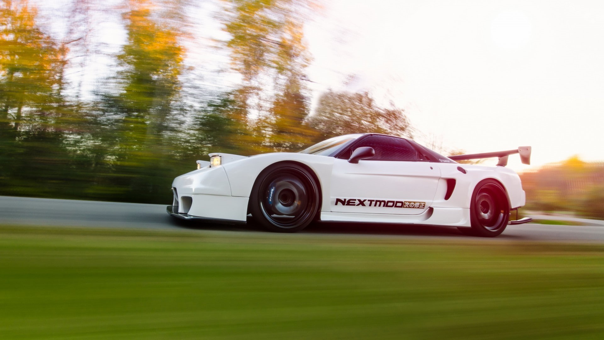 Acura NSX, mode of transportation, speed, sports car, transportation, motion, Honda NSX, tree, outdoors, land vehicle, day, blurred motion, plant, car, HD Wallpaper