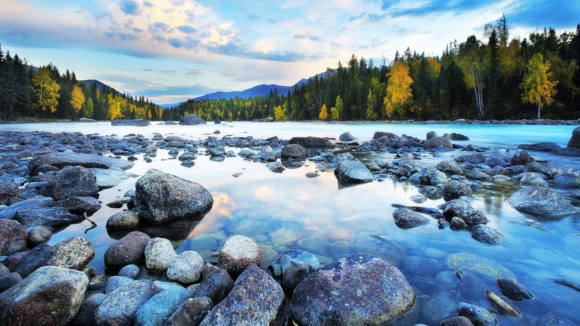 tranquility, tranquil scene, no people, day, stream, nature, tree, non-urban scene, china, wilderness, water, sky, river, mountain, rock, outdoors, lake, HD Wallpaper