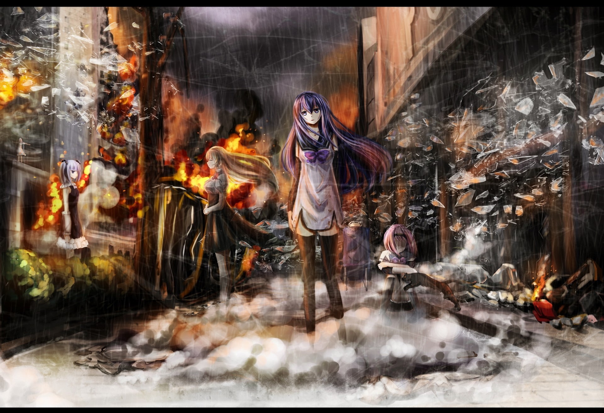group of people, art and craft, transfer print, anime girls, religion, auto post production filter, people, Brynhildr in the Darkness, smoke - physical structure, HD Wallpaper