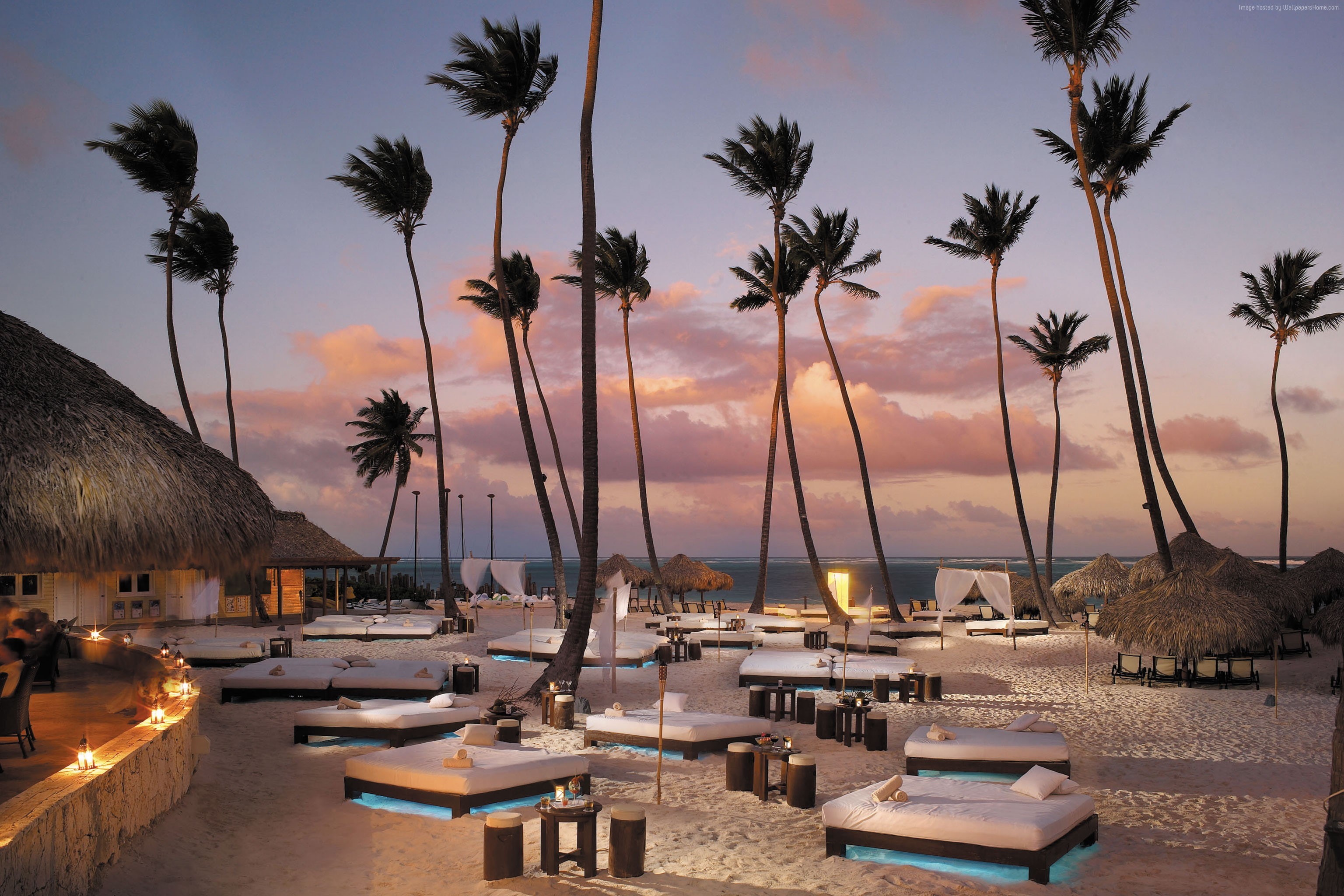 Paradisus Palma Real, Best Hotels of 2017, tourism, resort, sand, sunset, Best beaches of 2017, 2K, travel, Punta Kana, vacation, HD Wallpaper