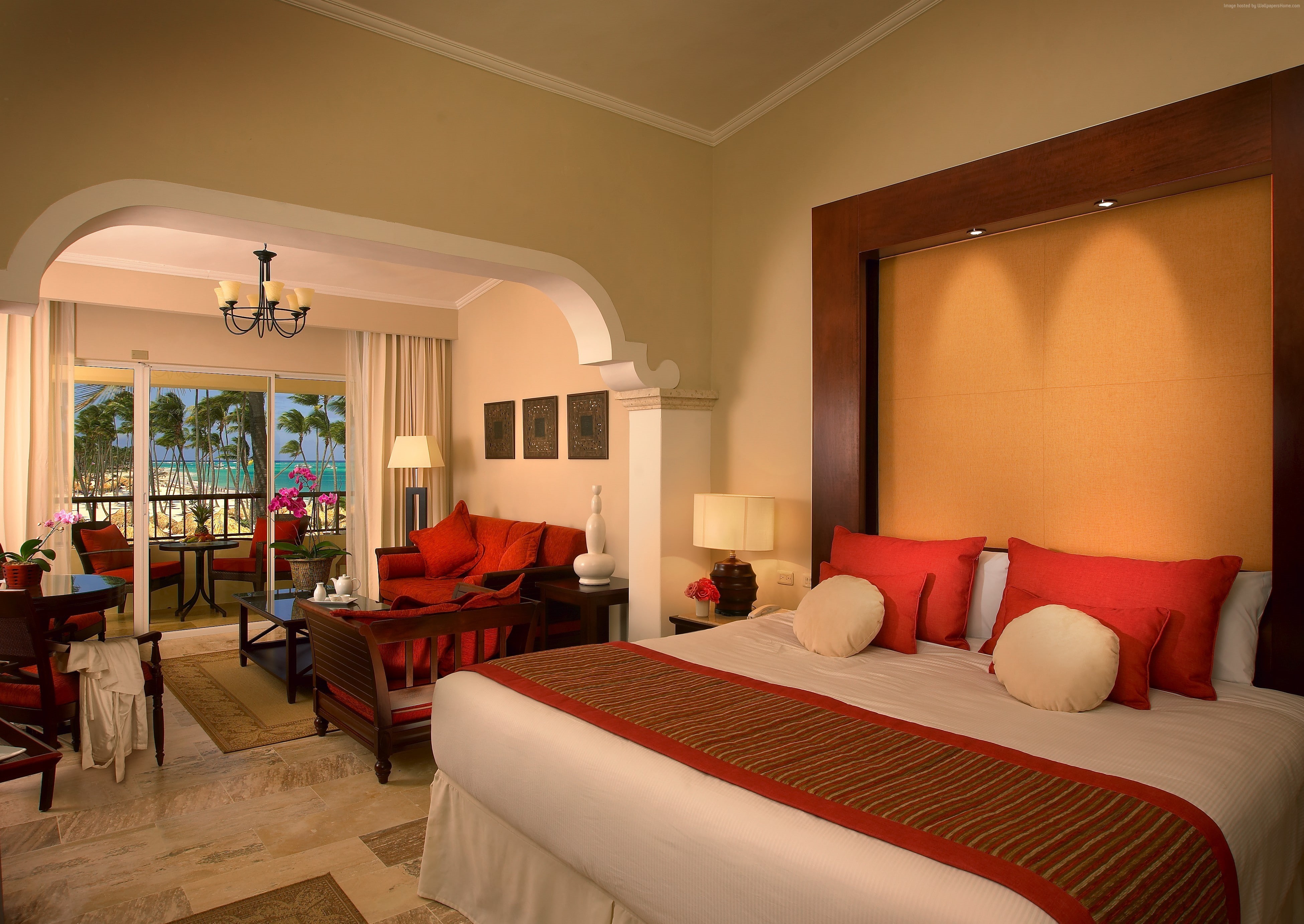 tourism, vacation, resort, Best Hotels of 2015, Punta Kana, Paradisus Palma Real, travel, bed, orange, 4K, HD Wallpaper