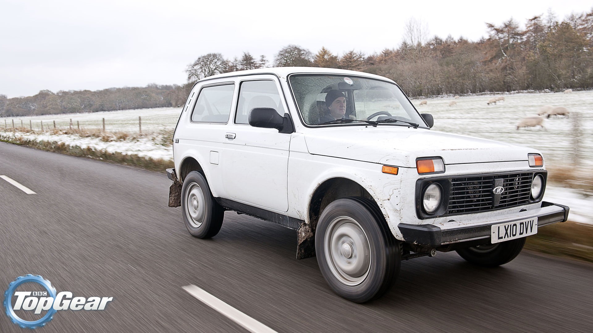 Niva, road, on the move, James May, car, motor vehicle, Lada, trees, Export Edition, door, street, nature, day, city, wheel, the front, 1080P, winter, HD Wallpaper