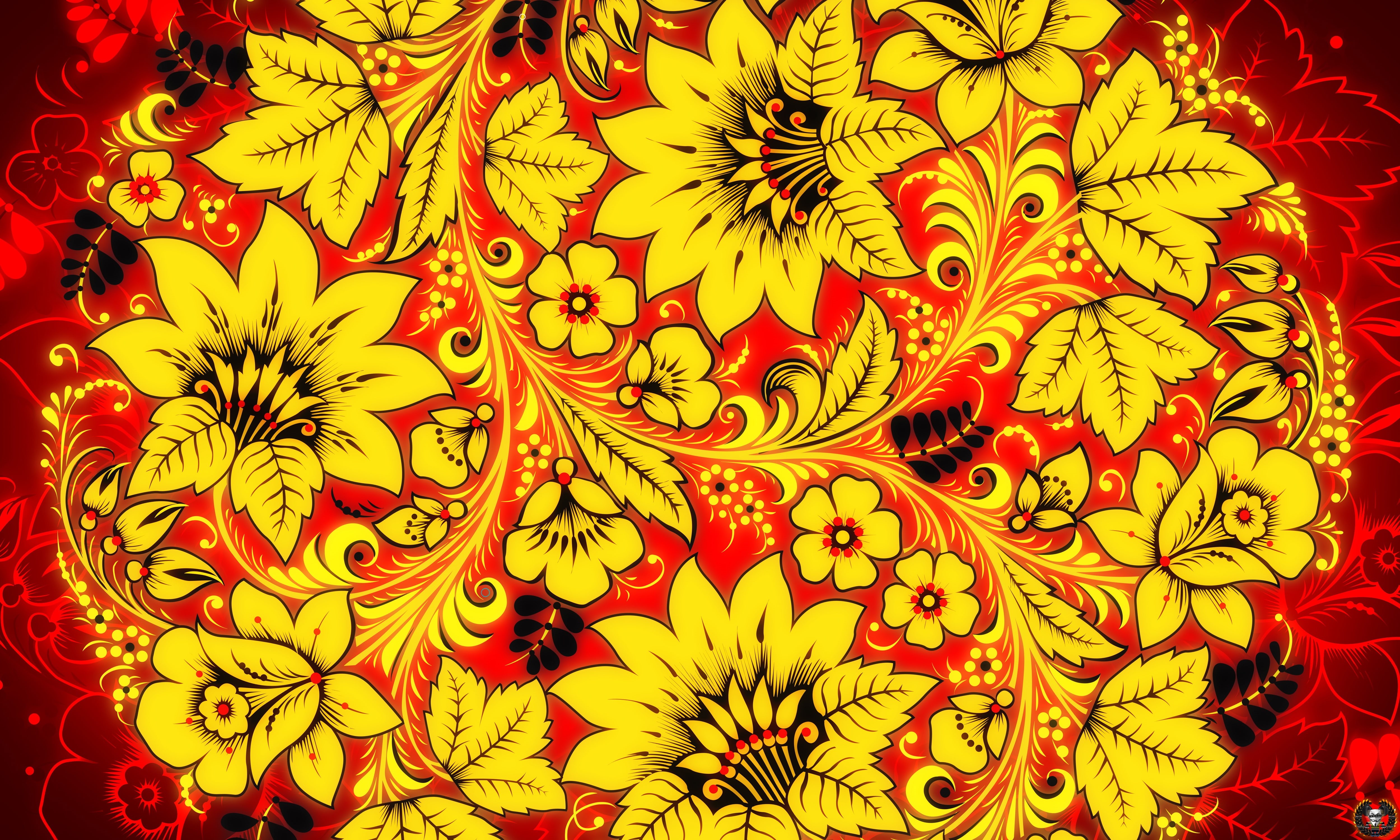 Khokhloma painting, Art, 4K, Style, Flowers, Russian painting, Khokhloma, madeinkipish, Ivan Ivanovich, Background, Painting, HD Wallpaper
