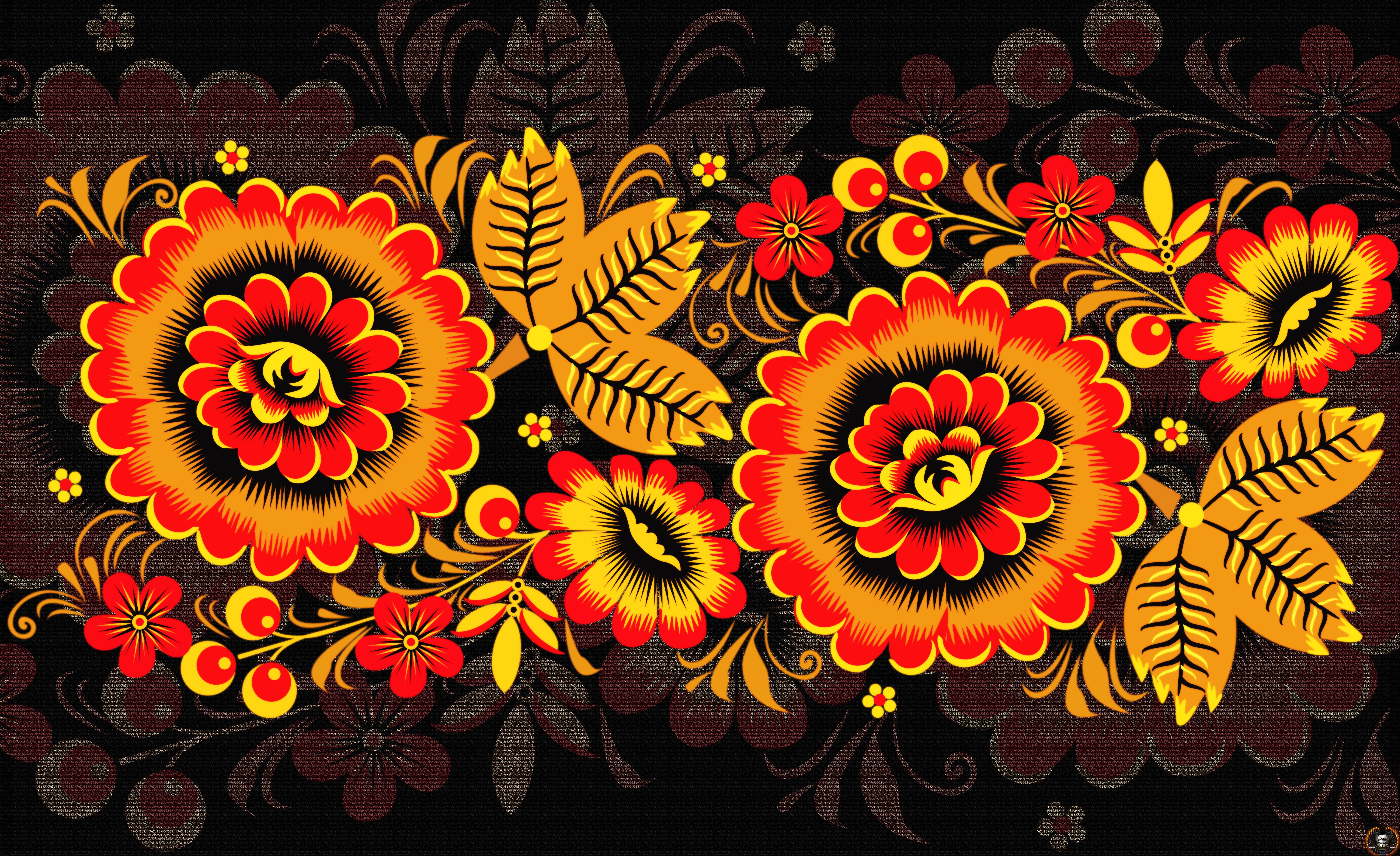 Ivan Ivanovich, Background, 8K, Style, Russian painting, Khokhloma painting, Painting, Pattern, madeinkipish, Flowers, Art, Khokhloma, HD Wallpaper