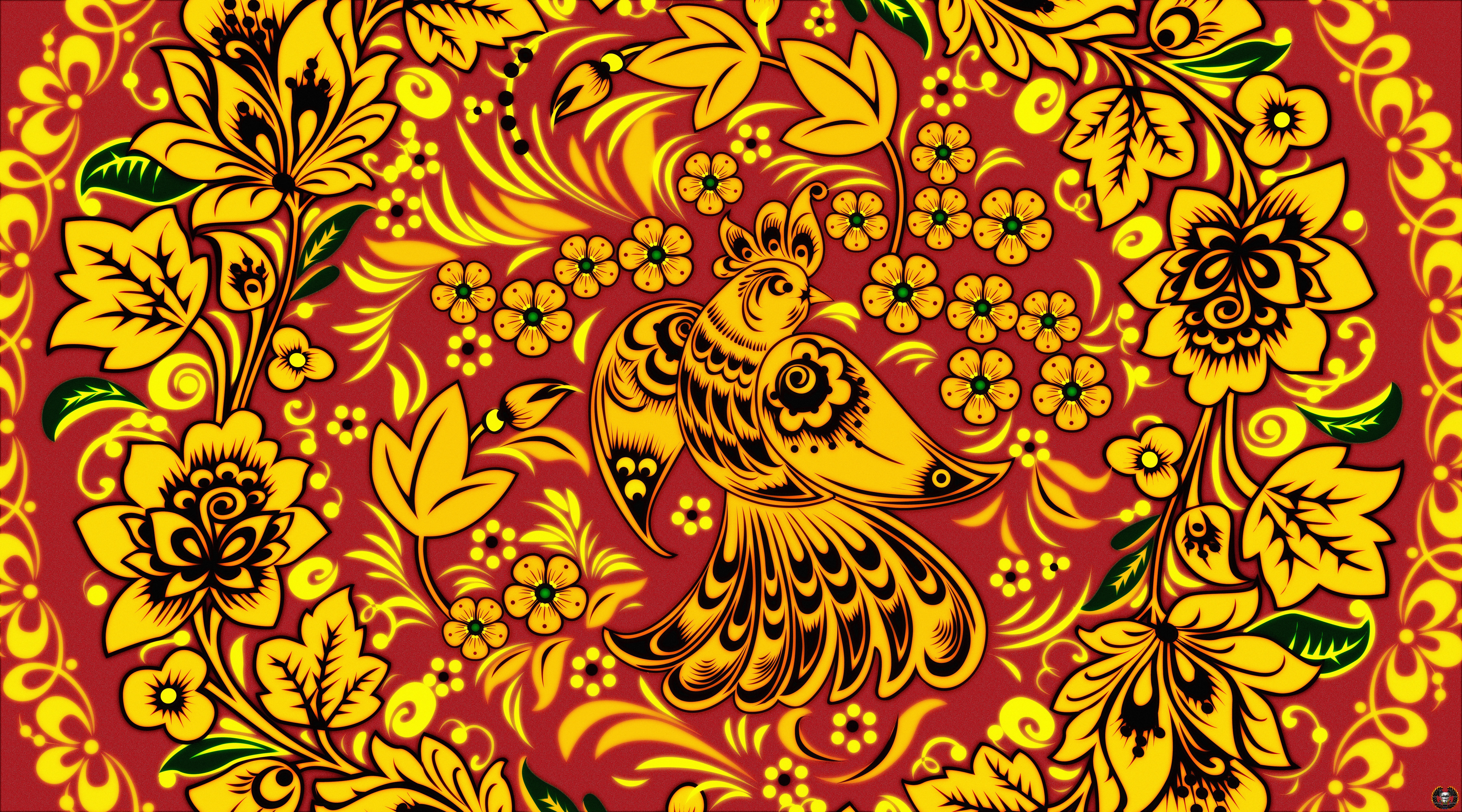 Khokhloma painting, Bird, Art, Khokhloma, madeinkipish, Russian painting, Painting, 8K, Flowers, Ivan Ivanovich, Style, HD Wallpaper