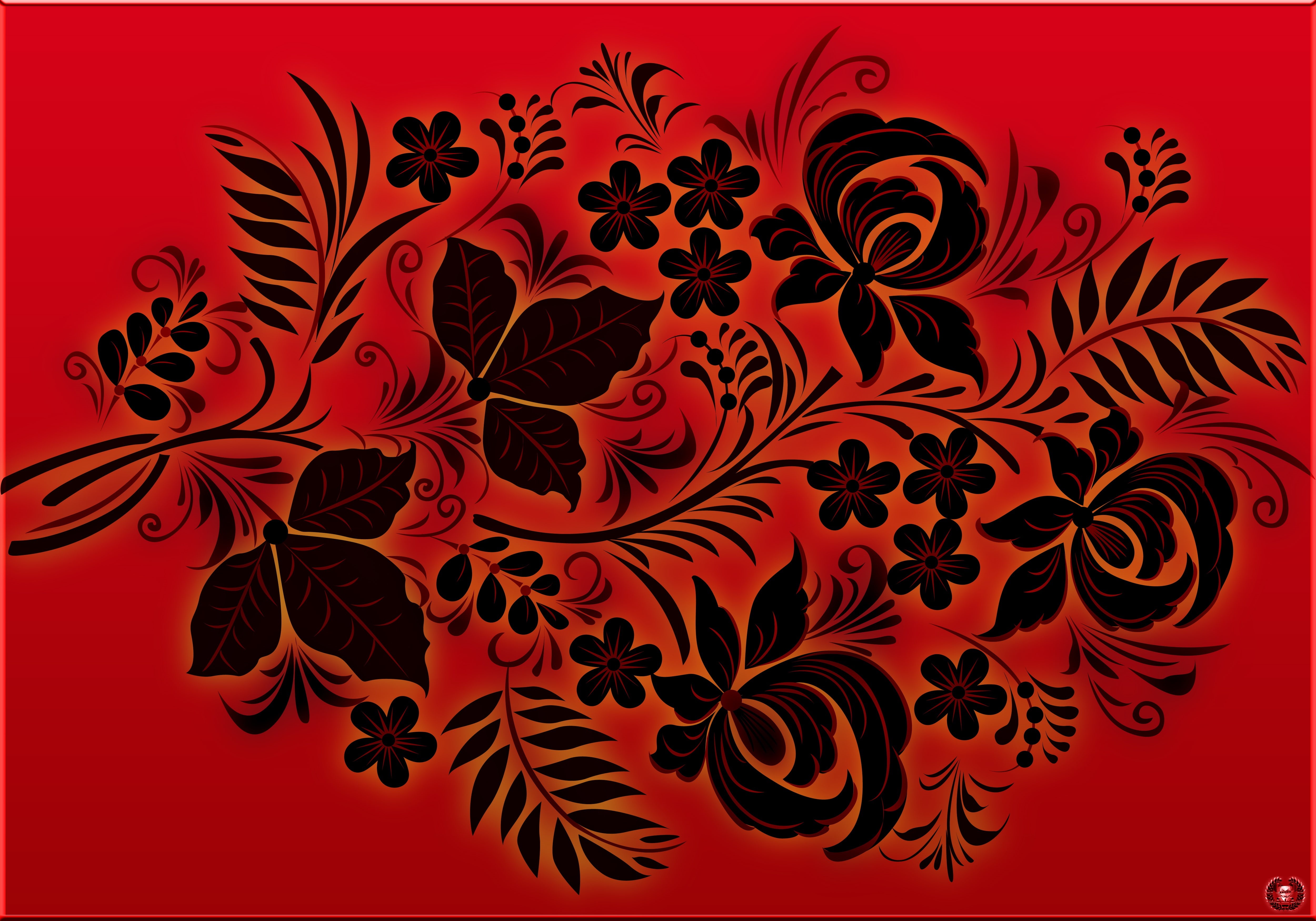 Red, 4K, Black, Ivan Ivanovich, madeinkipish, Background, Khokhloma, Style, HD Wallpaper