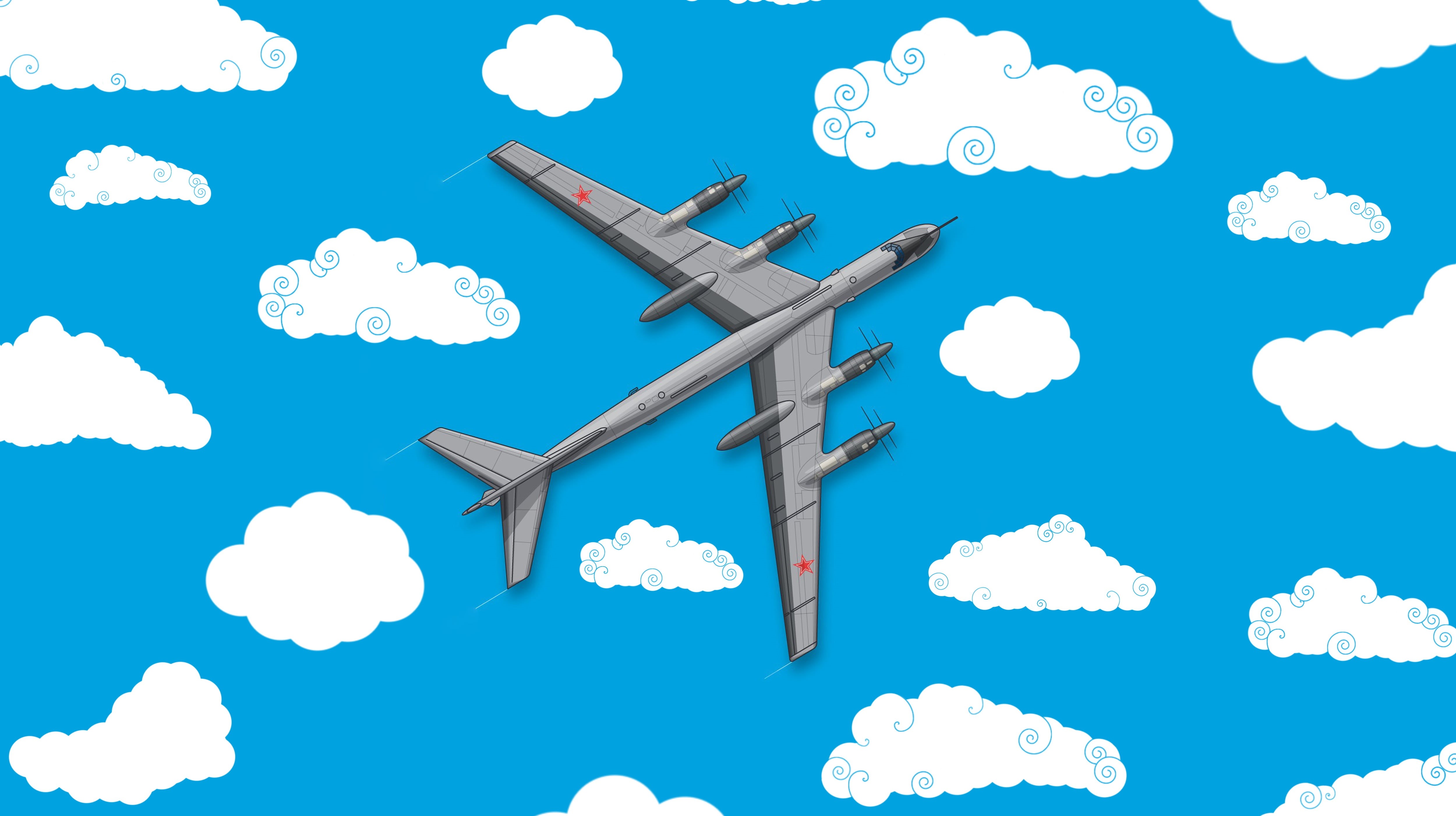 Videoconferencing, 4K, The Russian air force, The plane, Tu-95MS, Russia, Minimalism, Clouds, Tu-95, Tu 95, Art, madeinkipish, Ту95, Fighter, The view, HD Wallpaper