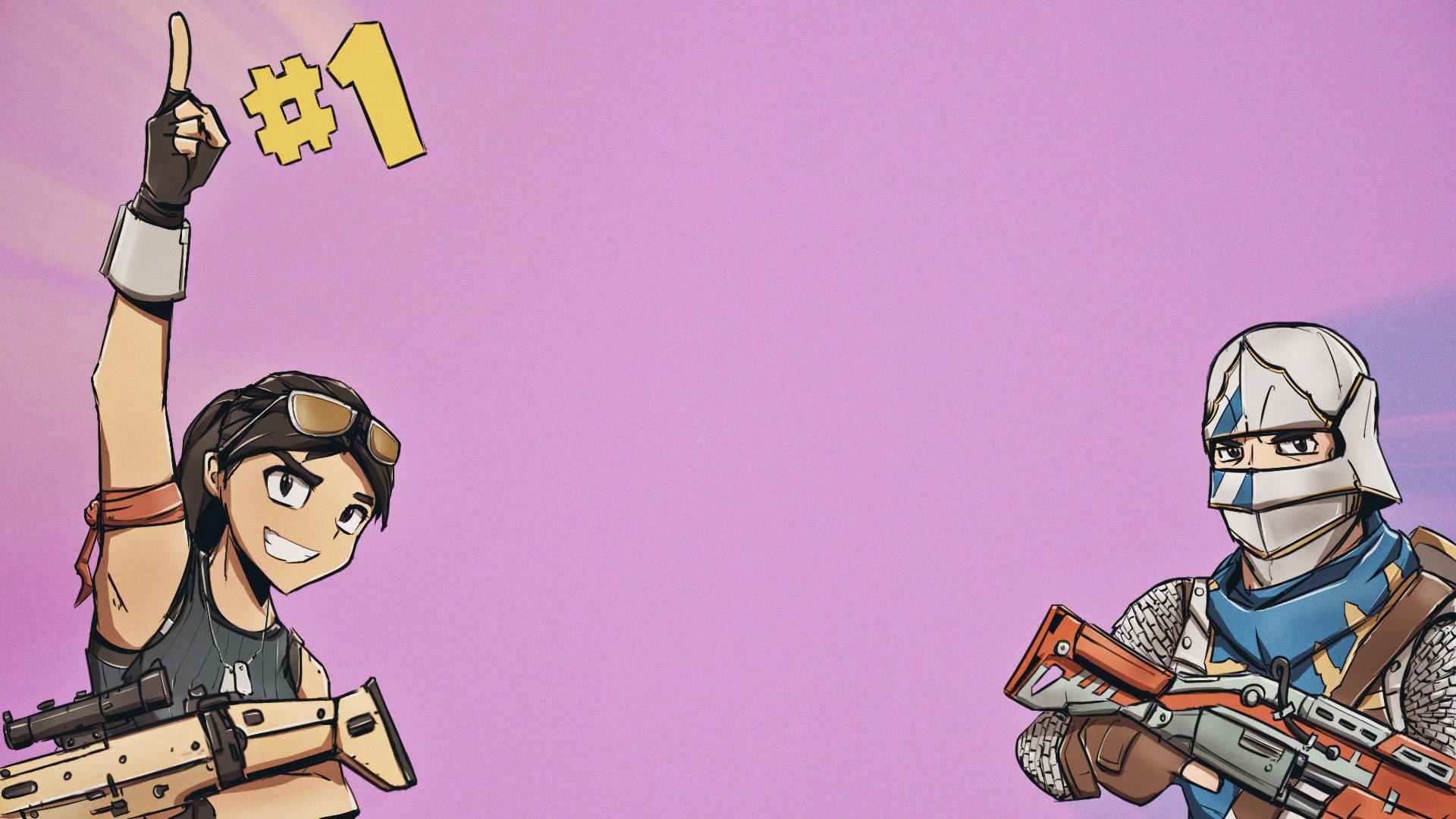 1080P, video games, arms up, anime girls, simple background, pink background, artwork, Battle Royale, pink, Fortnite, weapon, video game characters, scar, HD Wallpaper