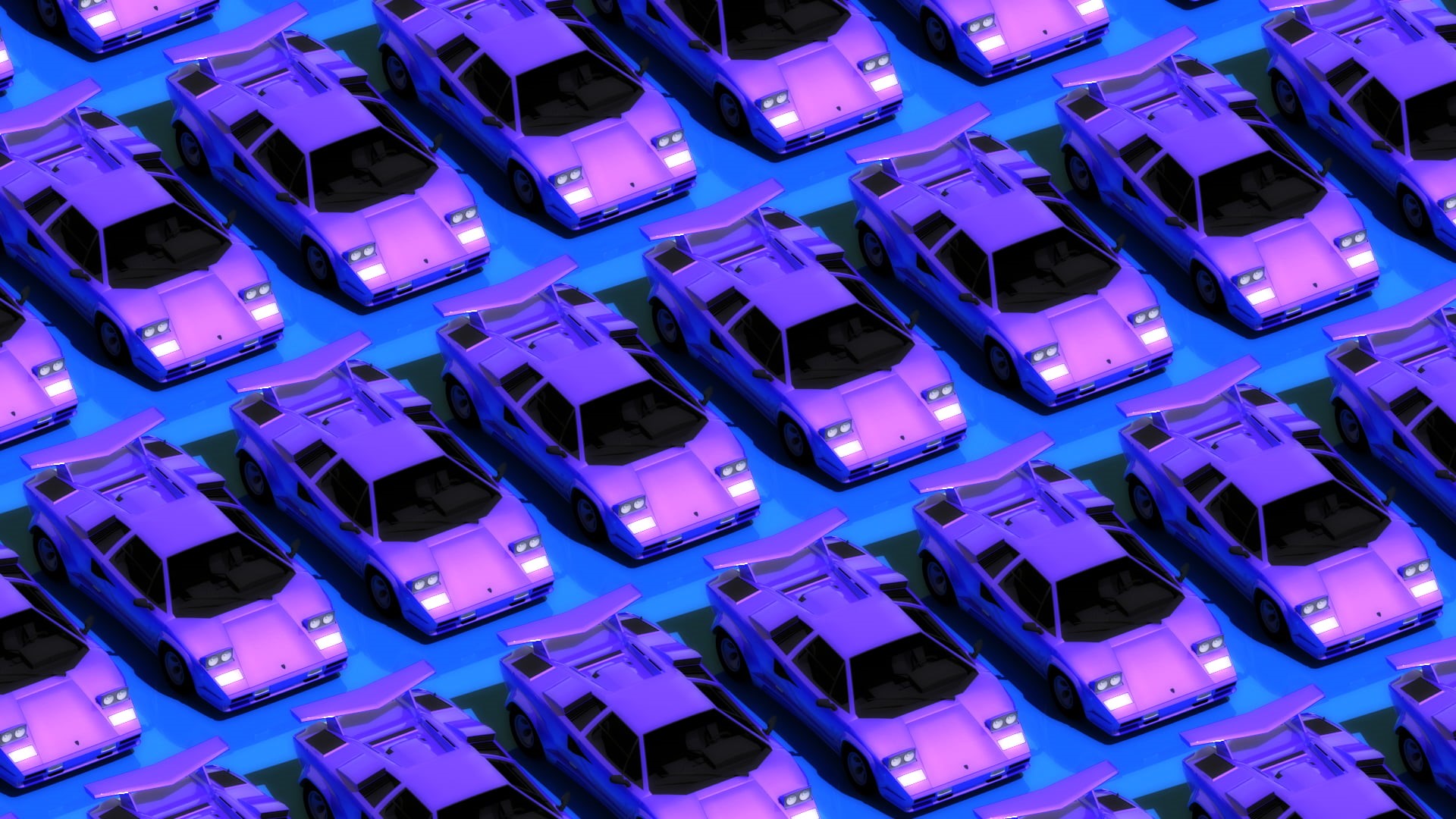 Lamborghini, supercars, blue, OutRun, 1080P, vehicle, rear wing, Countach, synthwave, purple, classic car, lined, pop-up headlights, pattern, high angle, HD Wallpaper