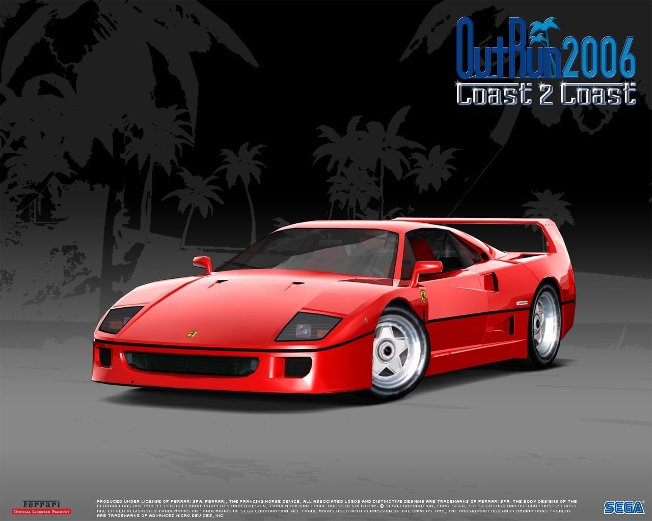 transportation, road, Cover, 720P, communication, no people, night, plant, Outrun 2006 coast 2 coast, western script, red, Ferrari, black background, nature, HD Wallpaper