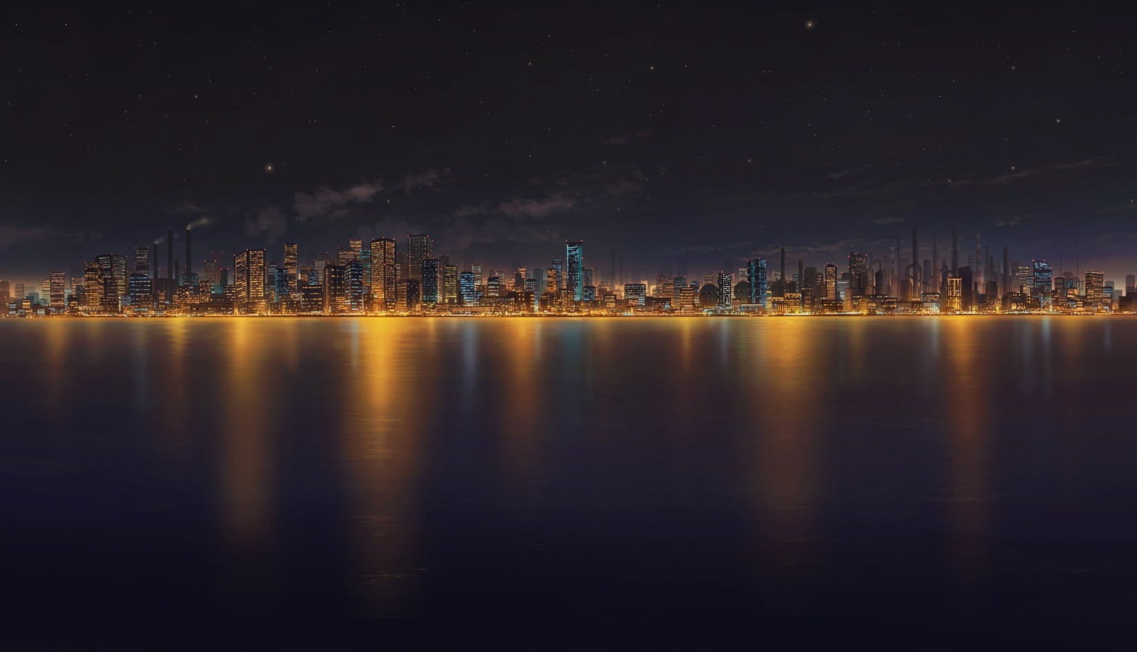 no people, architecture, landscape, nature, residential district, road, nightlife, night, built structure, outdoors, building, cityscape, anime, urban skyline, HD Wallpaper