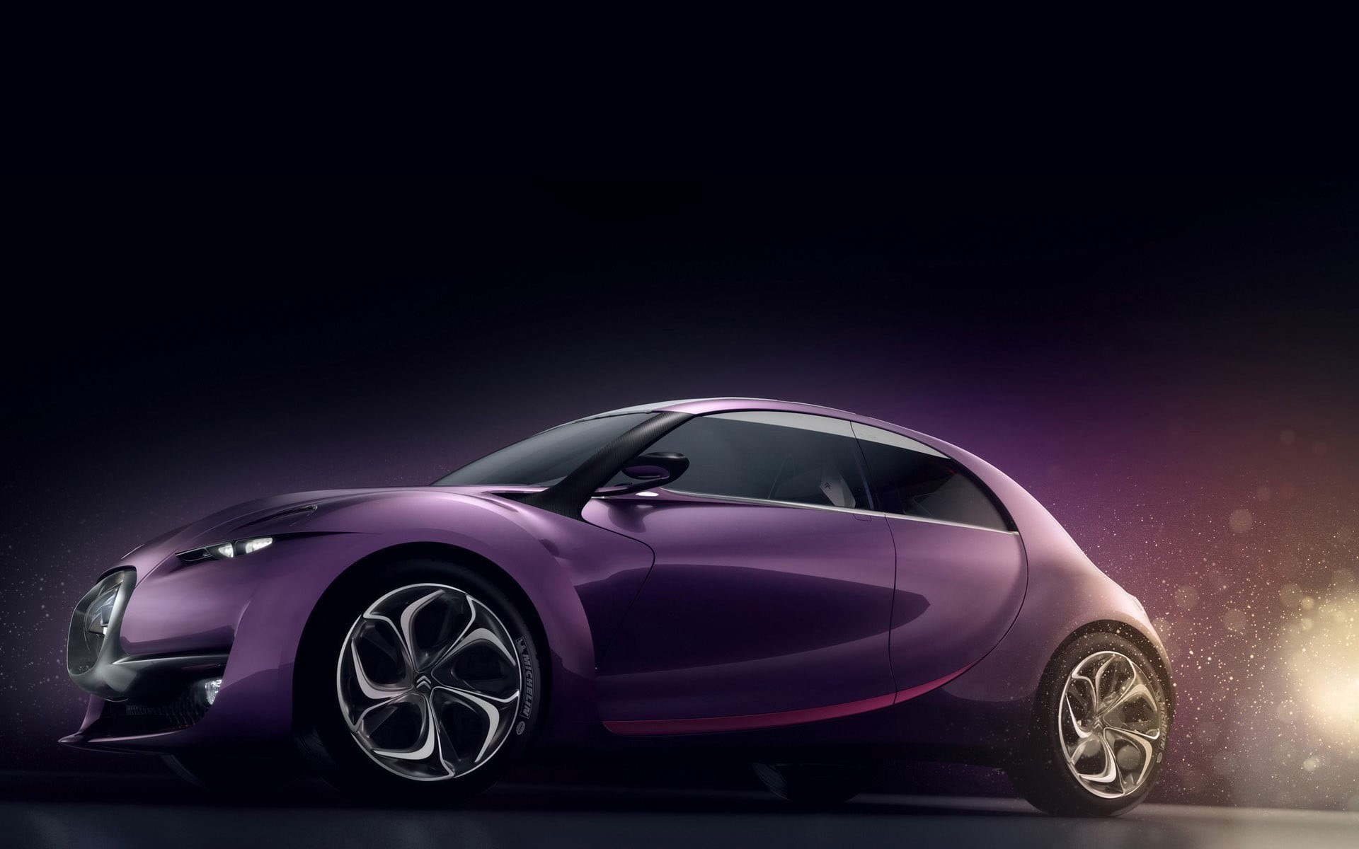 sports car, luxury, purple, indoors, racecar, night, the concept car, revolte, chrome, transportation, silver colored, studio shot, Citroen, speed, motor vehicle, HD Wallpaper