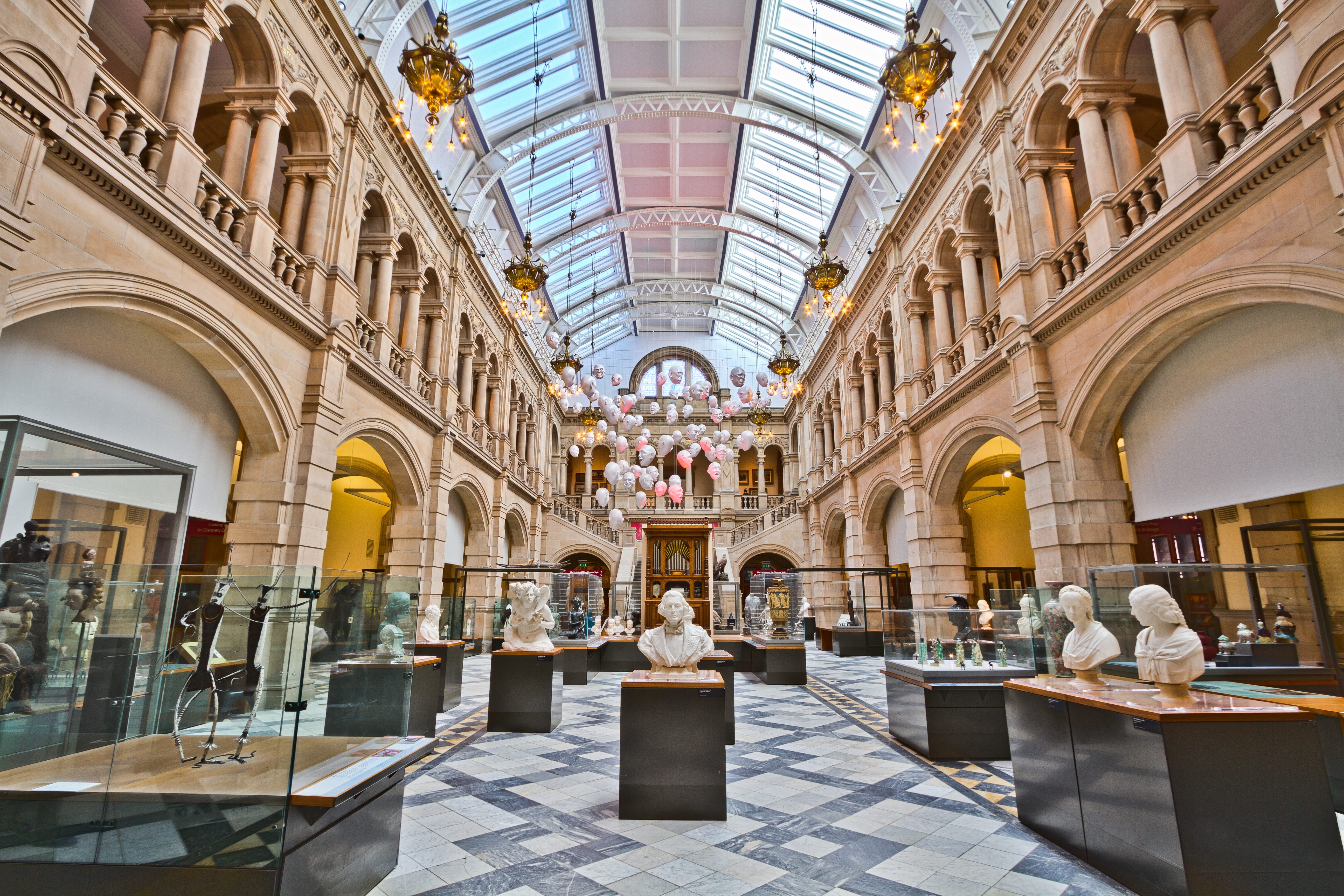 place, built structure, lighting equipment, busts, day, kelvingrove art gallery and museum, glasgow, scotland, interiors, people, table, incidental people, HD Wallpaper