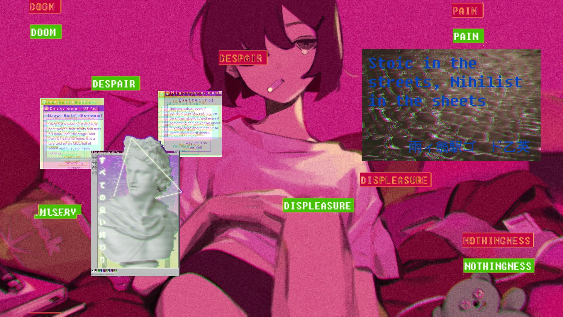 1080P, vaporwave, stoicism, anime girls, nihilism, philosophy, HD Wallpaper
