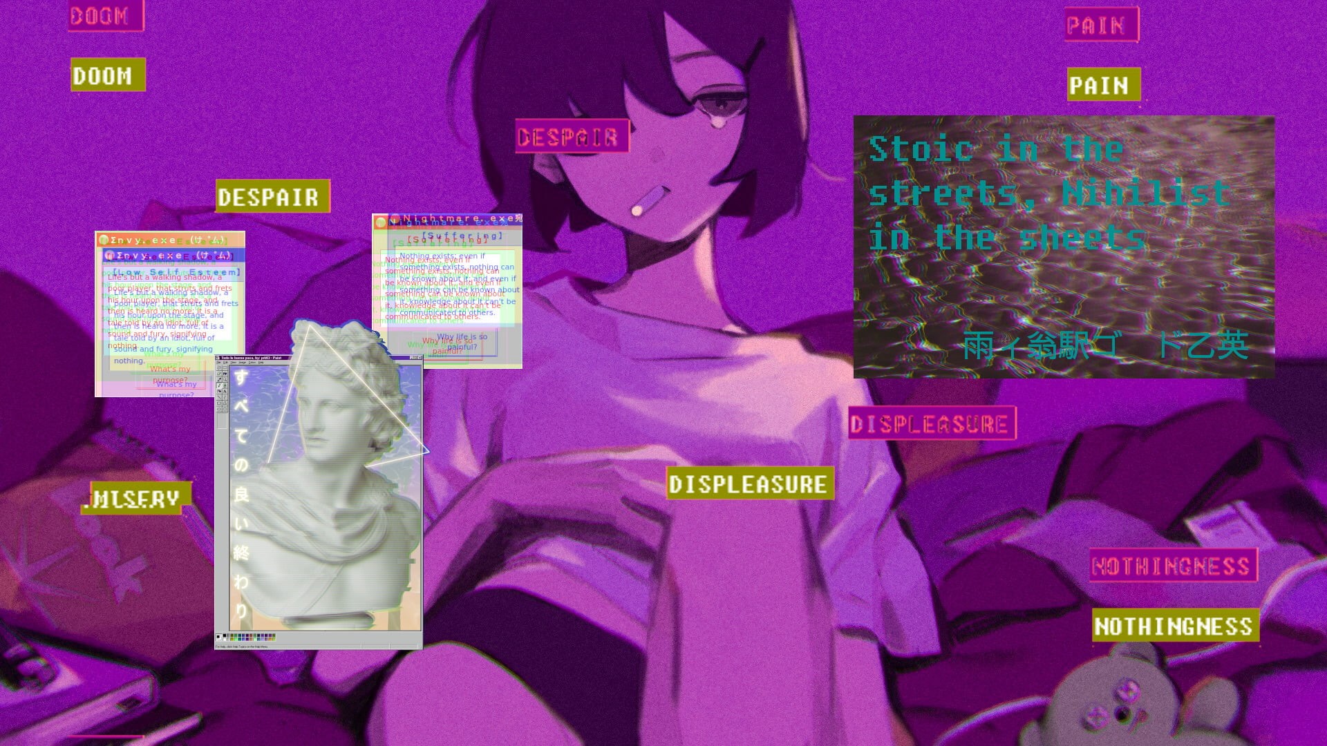 stoicism, nihilism, anime girls, philosophy, 1080P, vaporwave, HD Wallpaper