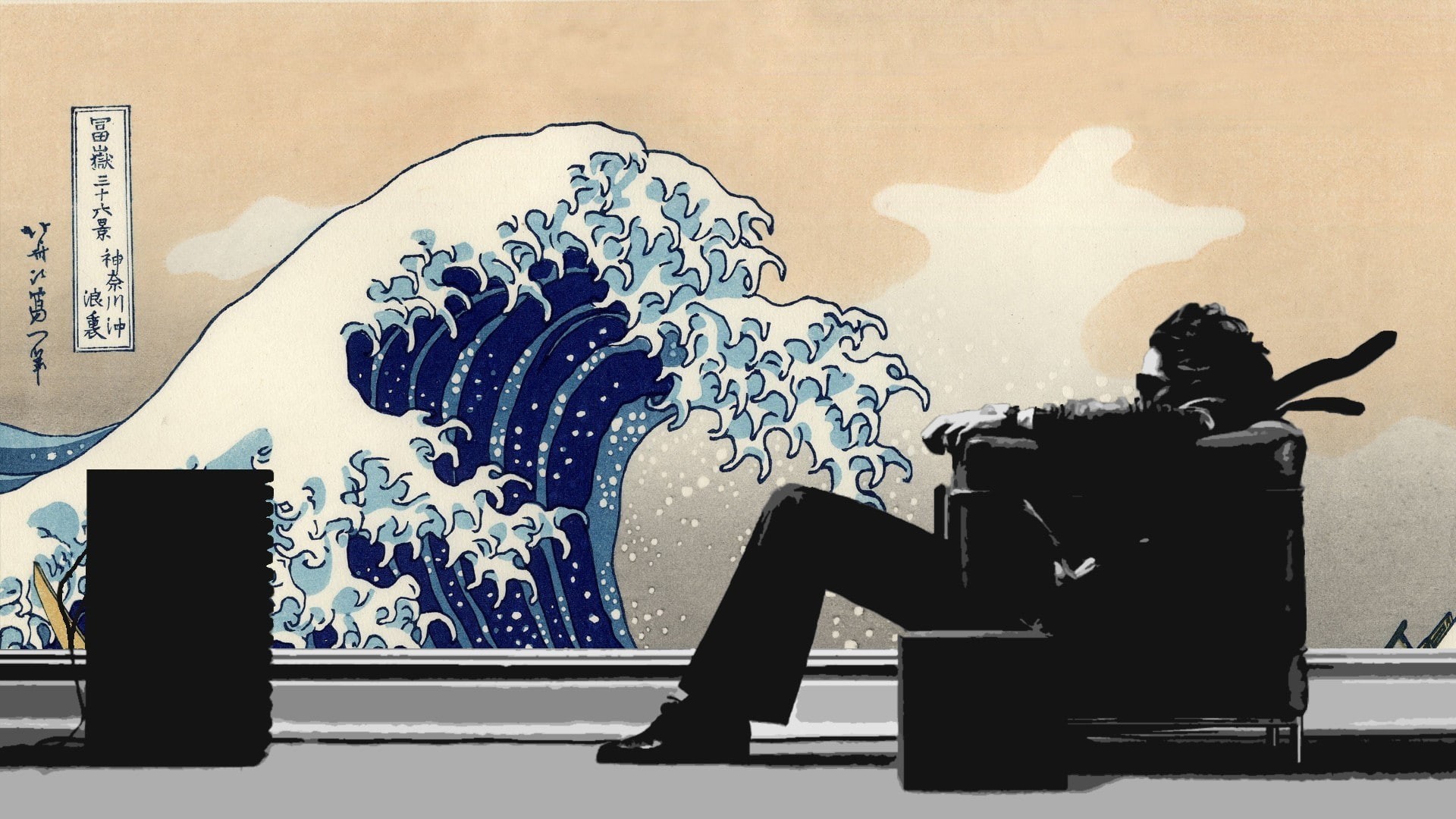 Hitachi Maxell, paint, creativity, side view, The Great Wave off Kanagawa, real people, wall - building feature, one person, business, representation, full length, HD Wallpaper