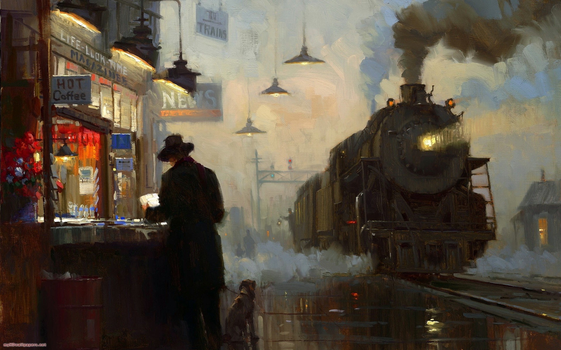 paintings, train, vehicles, x, stations, art, technology, 1080P, trains, hd, HD Wallpaper