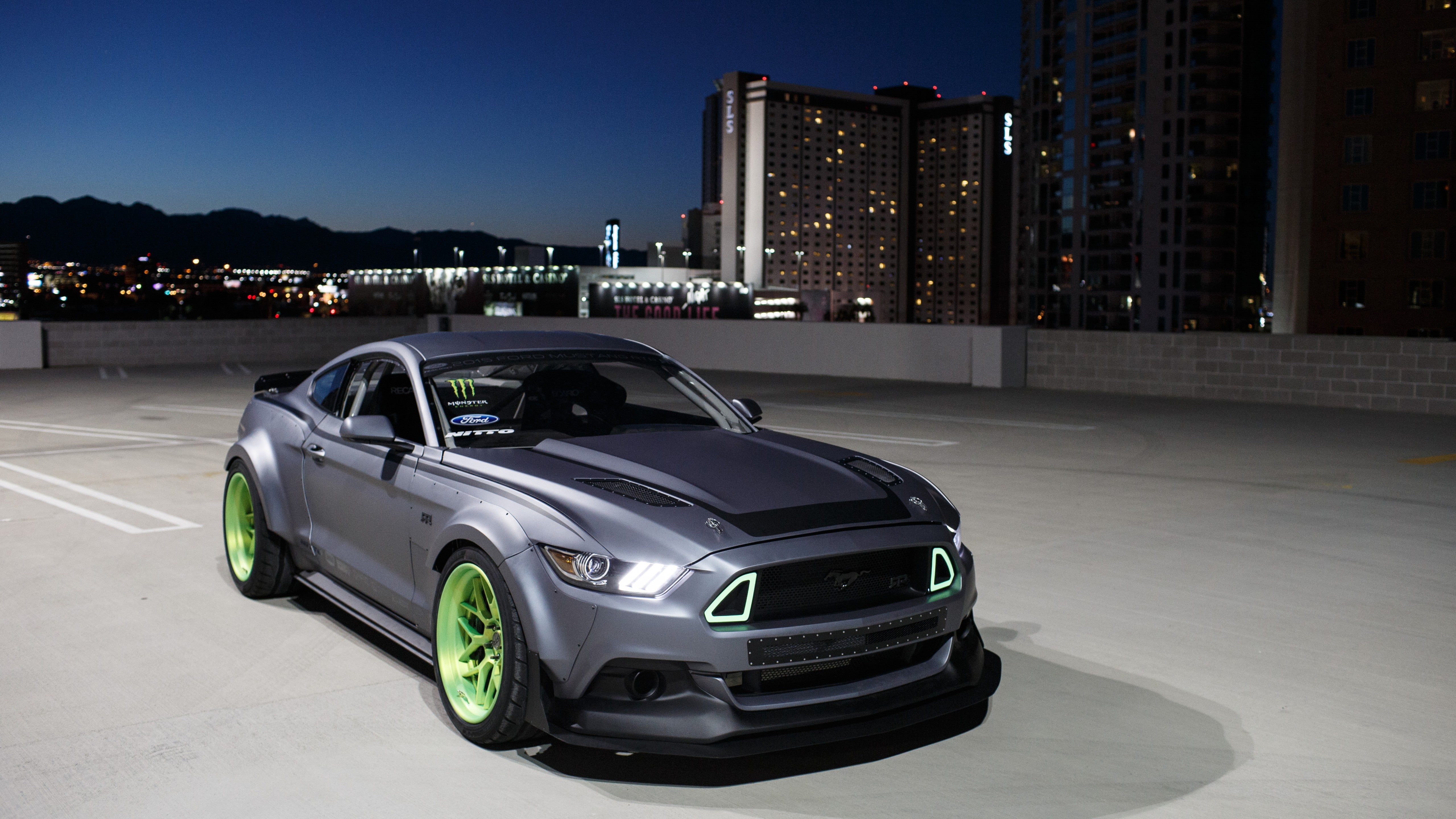 time, road, concrete, Mustang, night, parked, ford, luxury cars, sports car, 5K, Ford Mustang RTR, speed, Best Cars 2015, test drive, surface, black, gray, HD Wallpaper