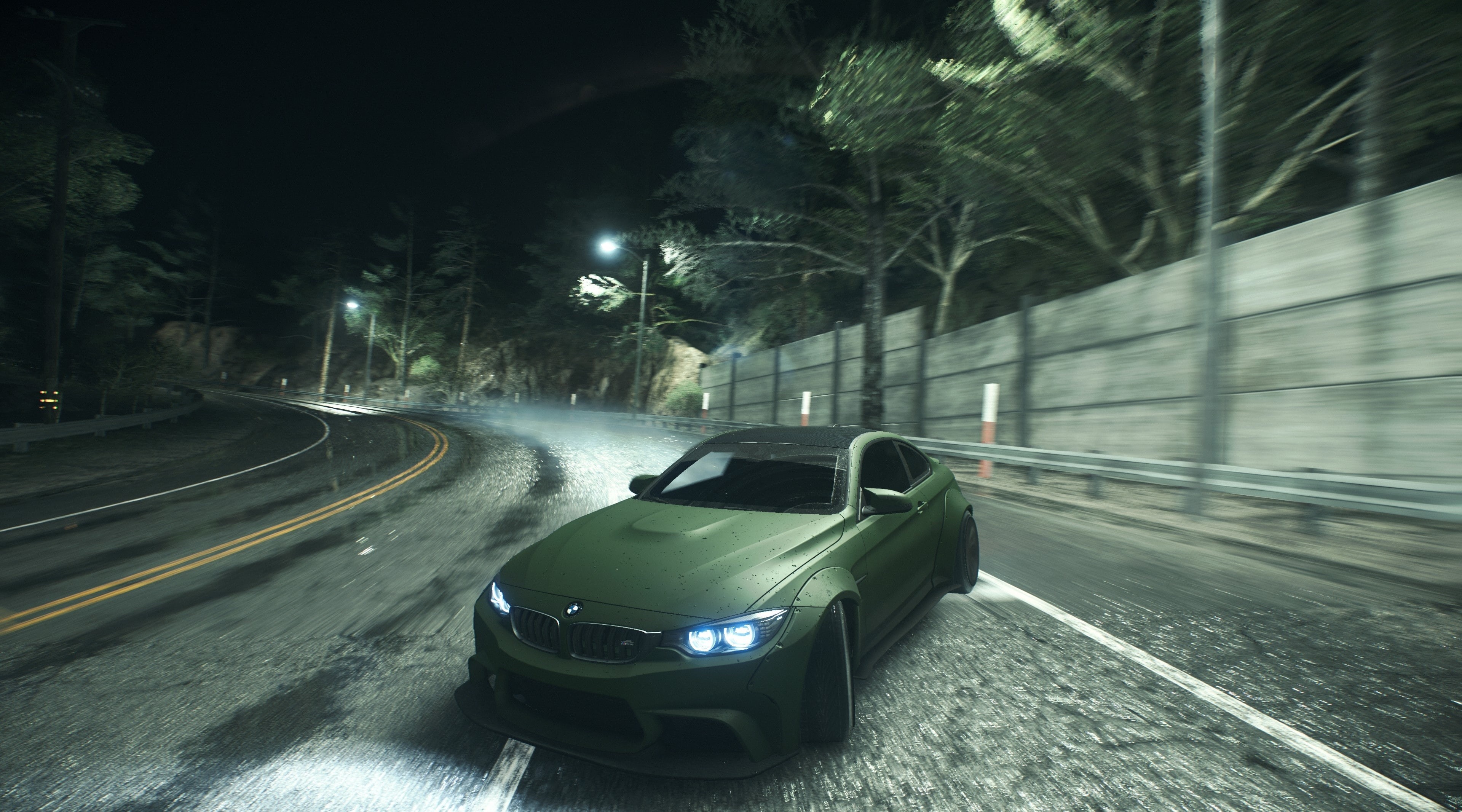 on the move, mode of transportation, cars, Need For Speed, 4K, tree, motion, need, no people, Games, illuminated, m, nature, long exposure, bmw, motor vehicle, HD Wallpaper