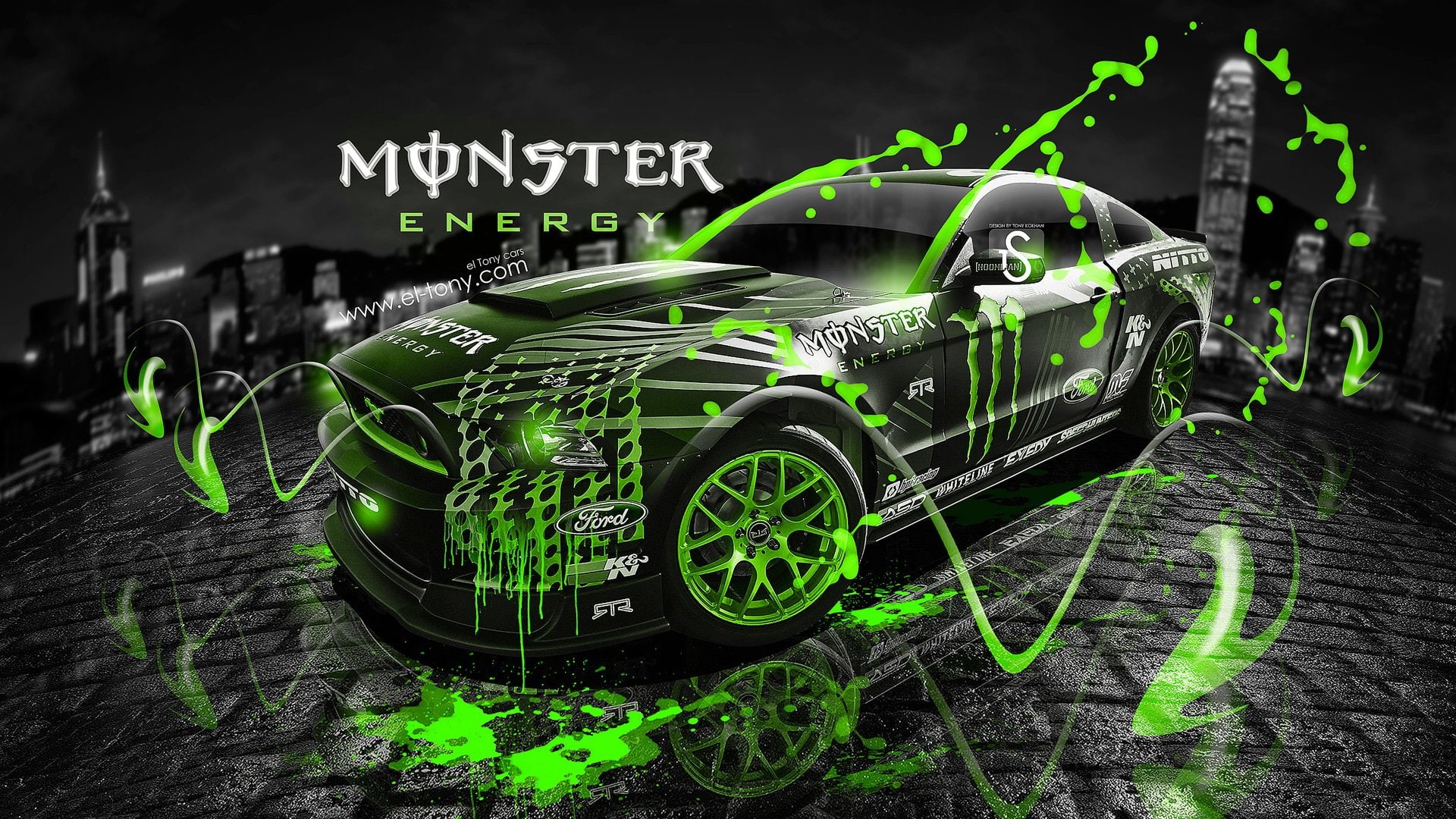 racing, monster, 1080P, race, mustang, rtr, drift, energy, ford, HD Wallpaper