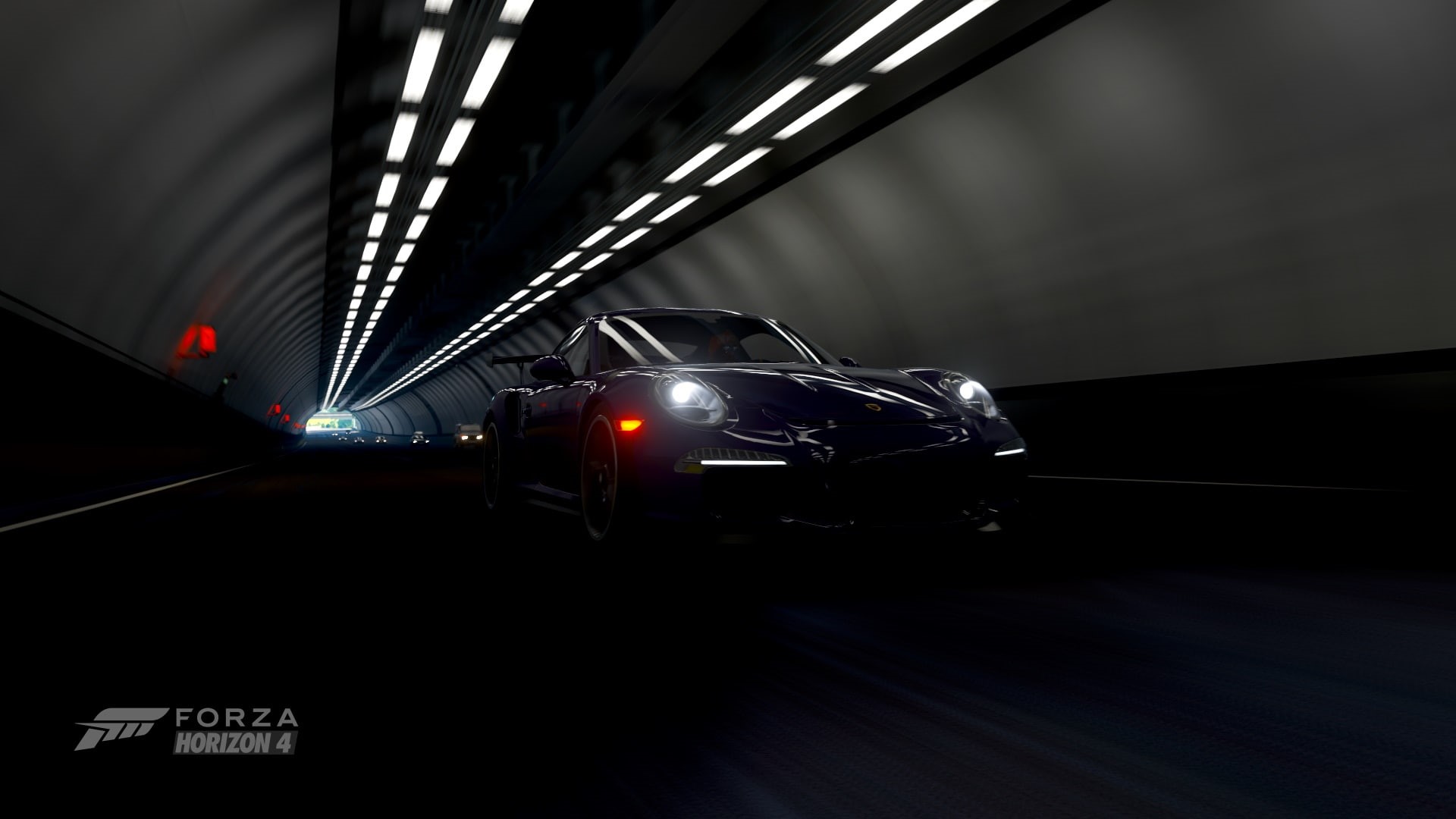 transportation, land vehicle, built structure, sign, Forza Horizon 4, lighting equipment, travel, 1080P, architecture, tunnel, no people, speed, video games, HD Wallpaper