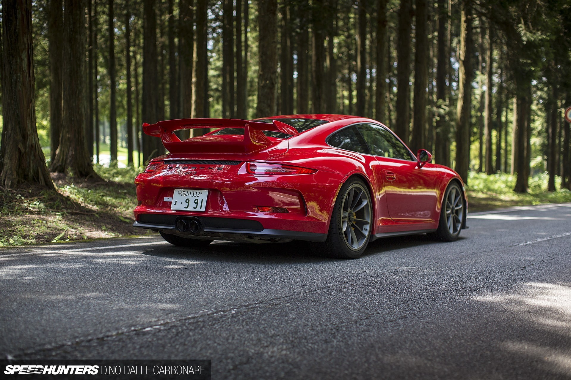 car, 1080P, land vehicle, motor vehicle, trunk, plant, woodland, transportation, day, outdoors, sign, tree, road, Porsche 911, Porsche, Speedhunters, Porsche 911 GT3, HD Wallpaper
