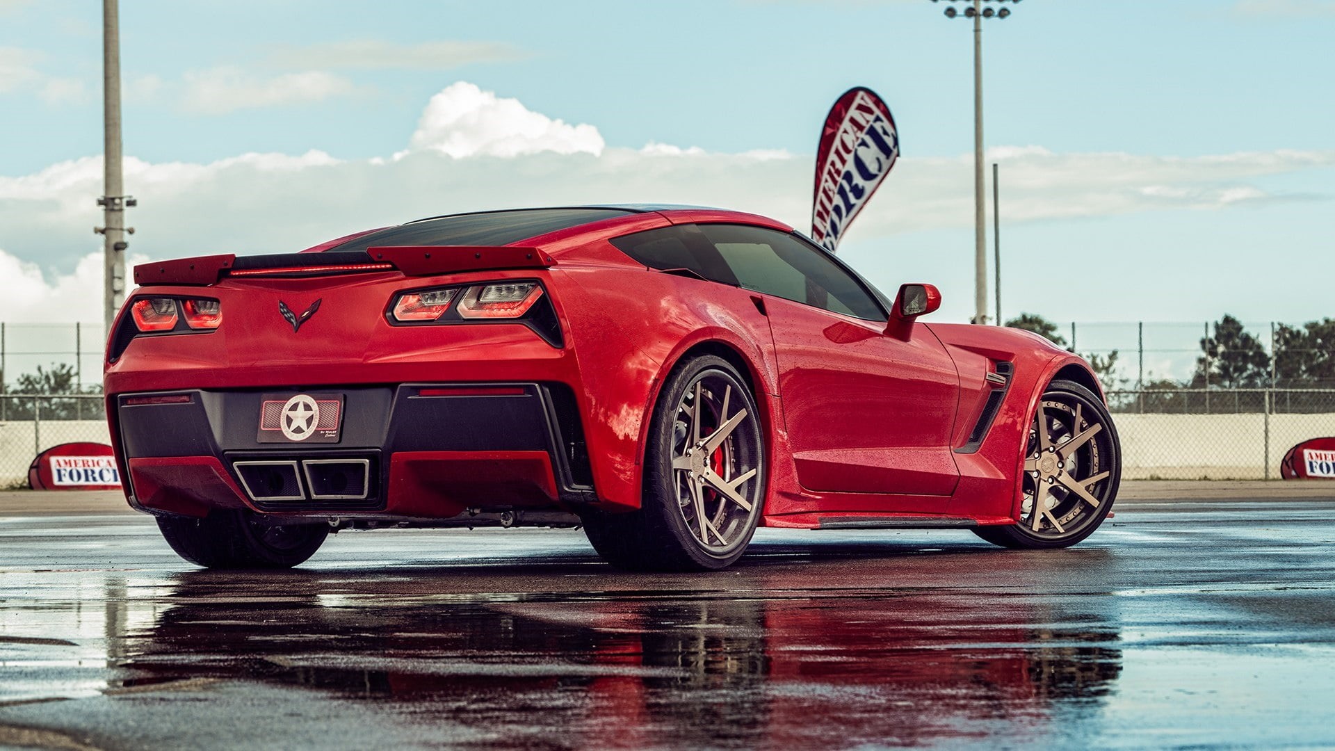 car, wet, vehicle, sport, sports car, land vehicle, cloud - sky, transportation, day, mode of transportation, city, supercar, water, chevy, outdoors, reflection, HD Wallpaper