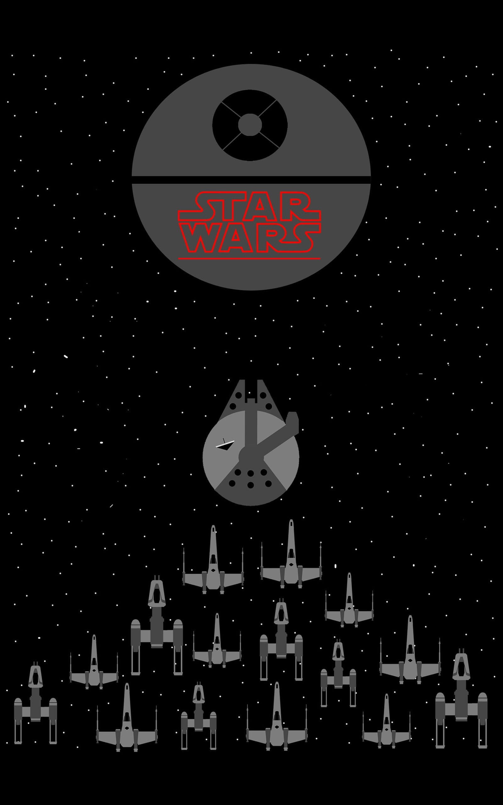 2K, portrait display, Y-Wing, Star Wars, X-wing, Millennium Falcon, space, Death Star, minimalism, Phone HD Wallpaper