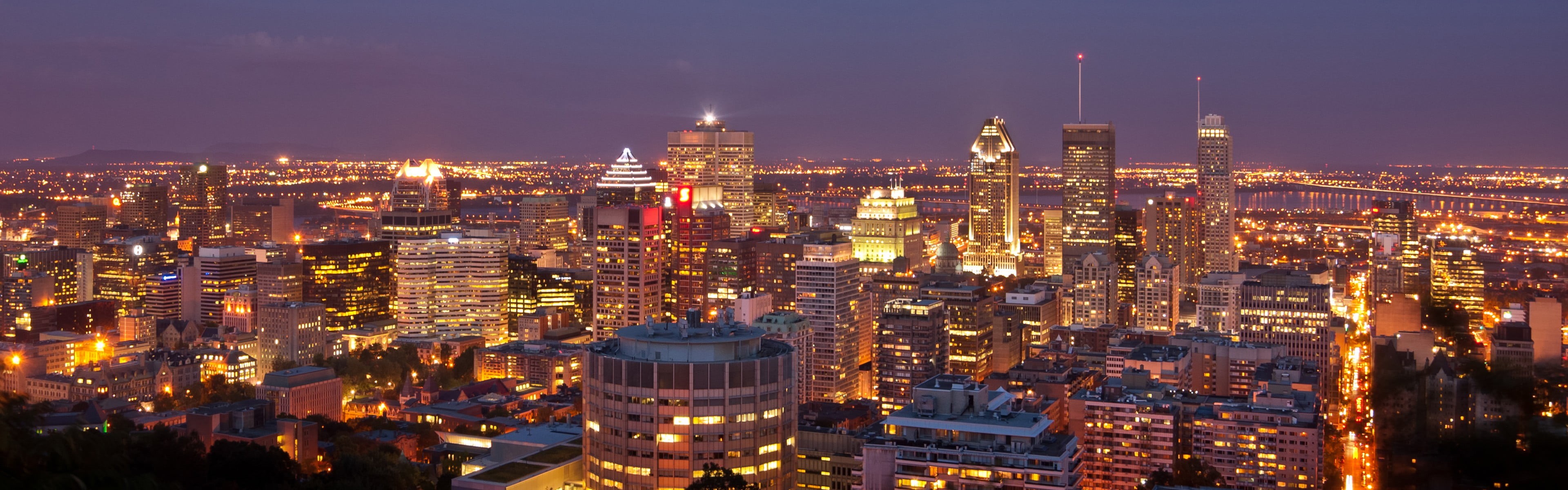 high angle view, building, urban skyline, nature, night, lights, office building exterior, Montreal, travel destinations, city life, cityscape, view, architecture, HD Wallpaper