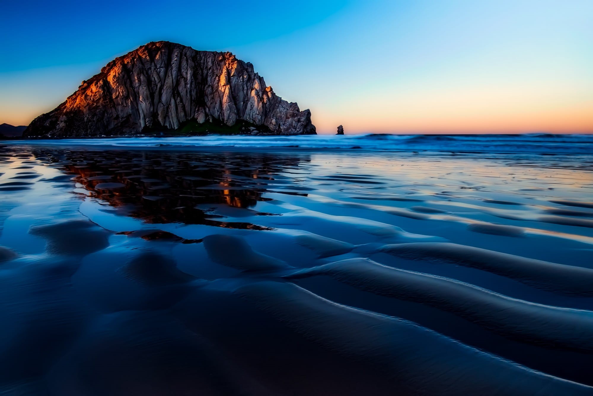 beach, brown, sunset, horizon, bodies, rock - object, island, water, horizon over water, pacific, sky, rippled, tranquil scene, waterfront, no people, nature, HD Wallpaper