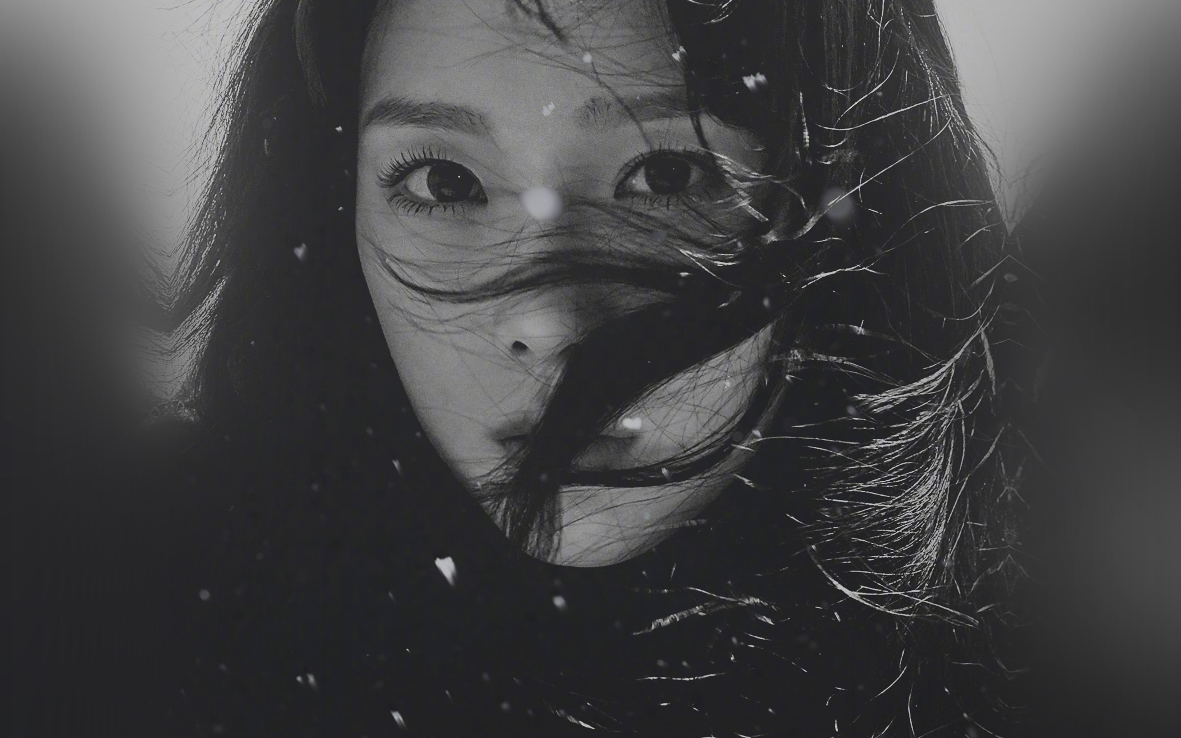 headshot, contemplation, snsd, young women, long hair, dark, human face, real people, taeyeon, one person, leisure activity, obscured face, women, indoors, HD Wallpaper